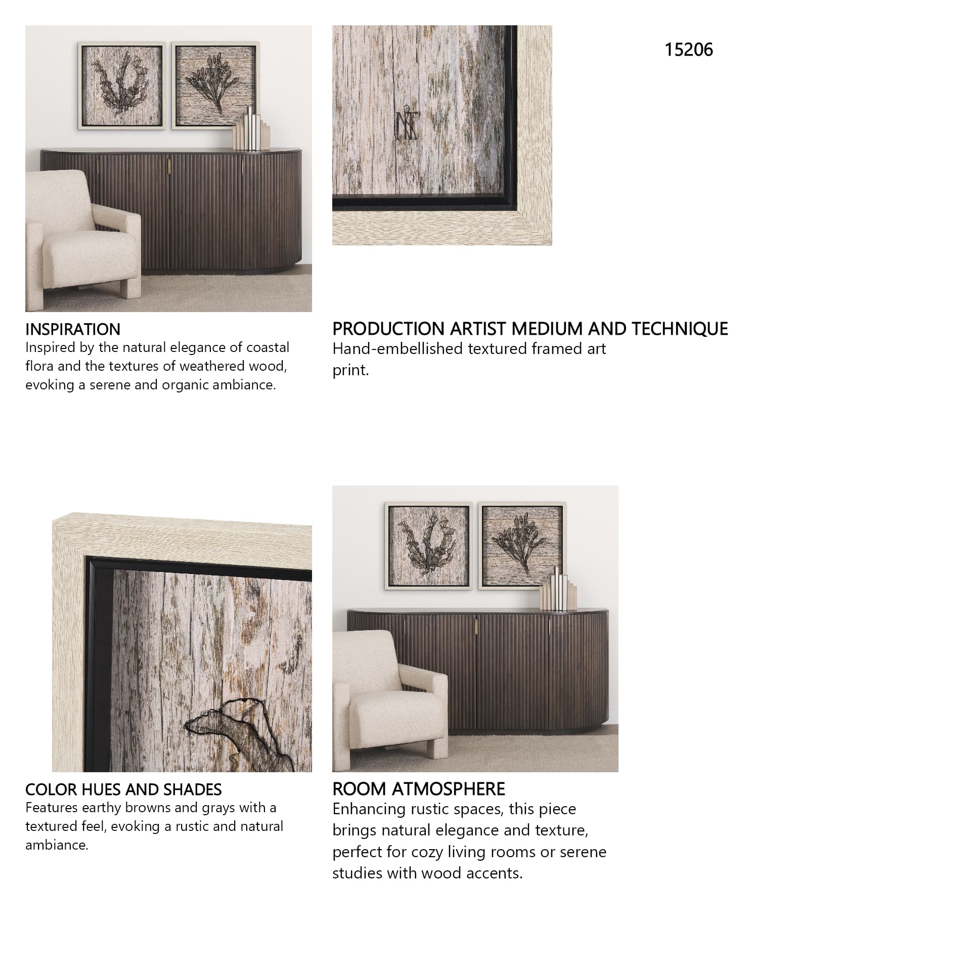 Wood Grain Sea Plant II by Mercana Studio a Hand Embellished Textured Framed Art Print — in a styled room