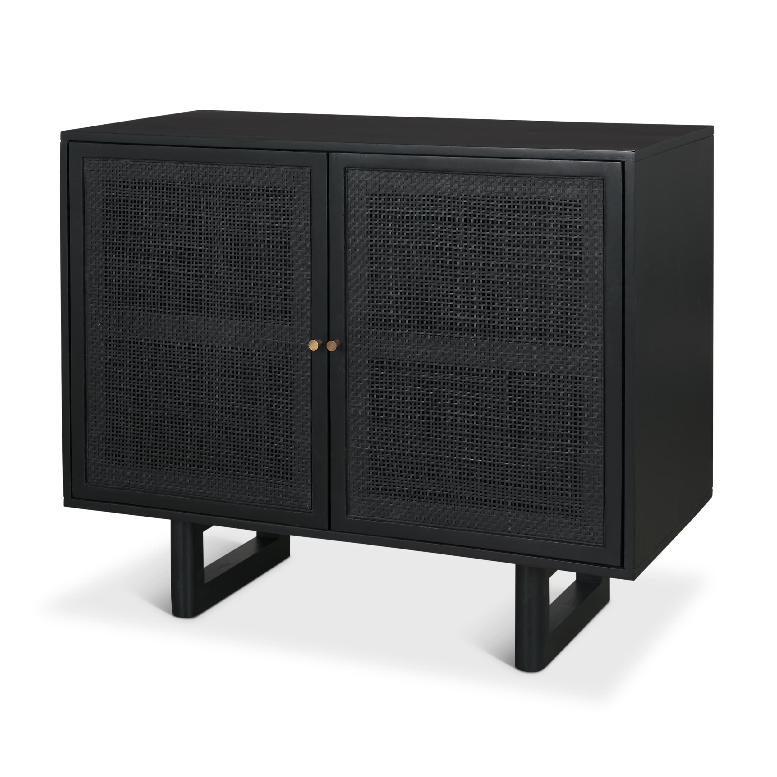 Grier Matte Black Stained Wood w/ Black Cane Accent Cabinet — product photograph
