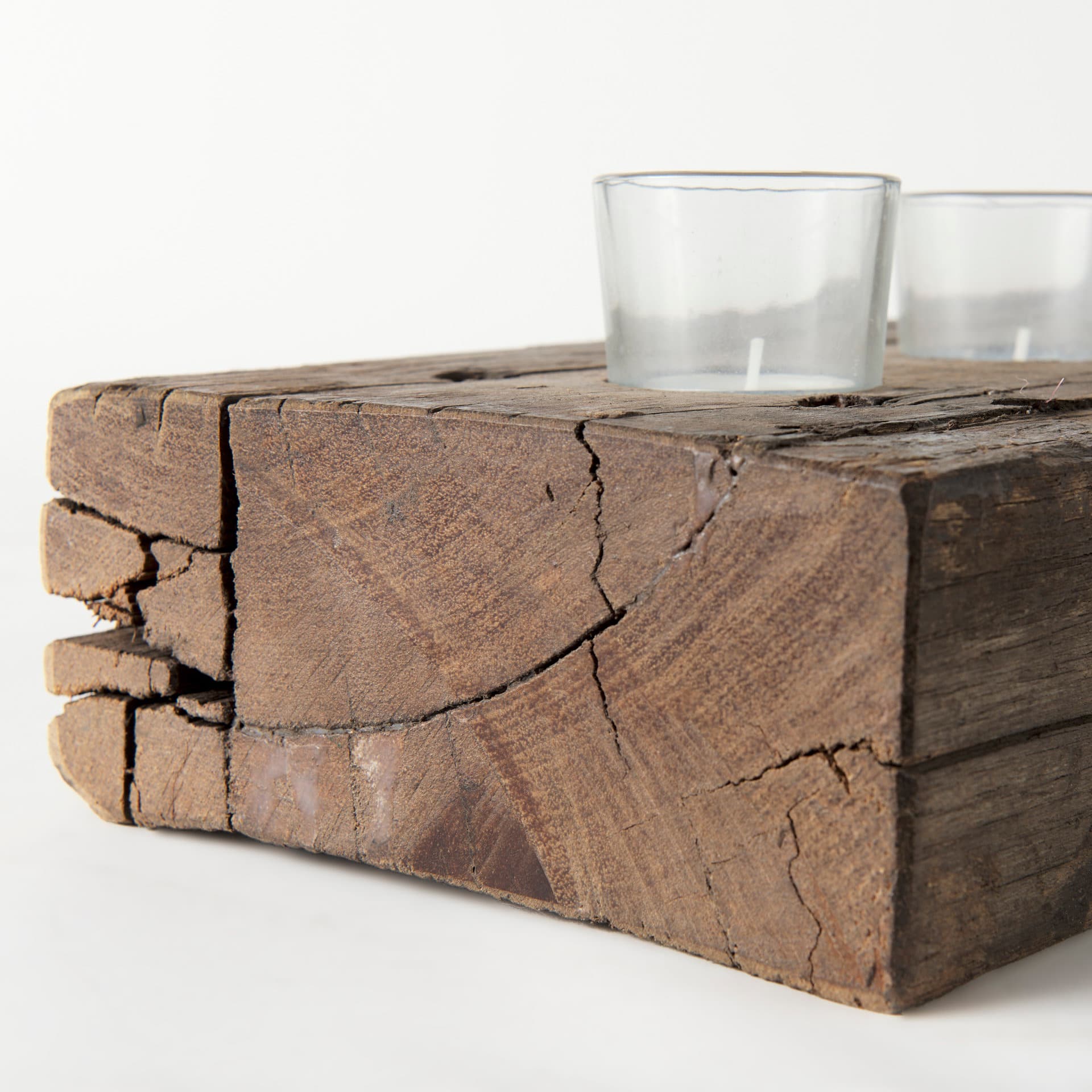 Lakara Reclaimed Wood Eight Tealight Table Candle Holder — product photograph