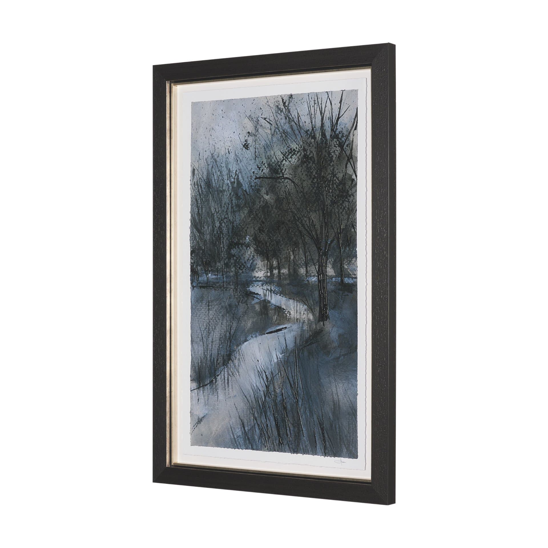 Brook and Willows II by Mercana Studio Hand Embelished Textured Framed Artwork Matted under Glass — product photograph