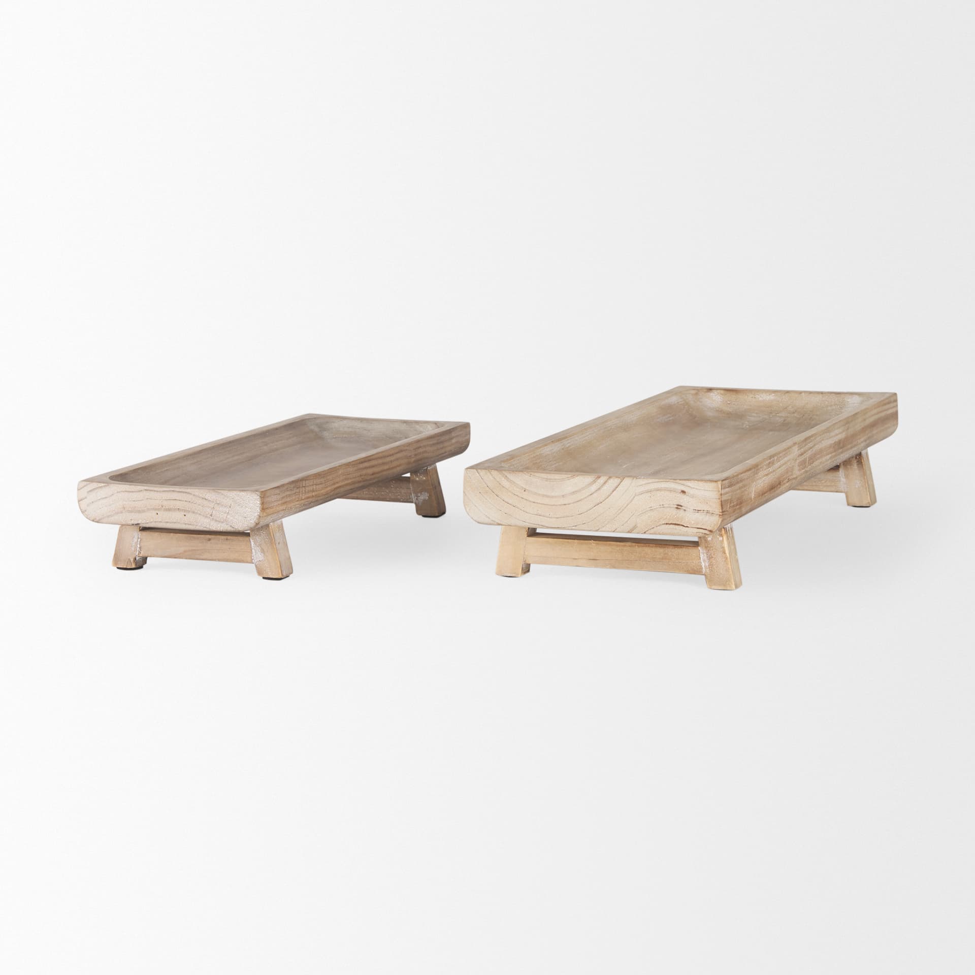 Carver Set of 2 Rectangular White Washed Wood Trays — product photograph