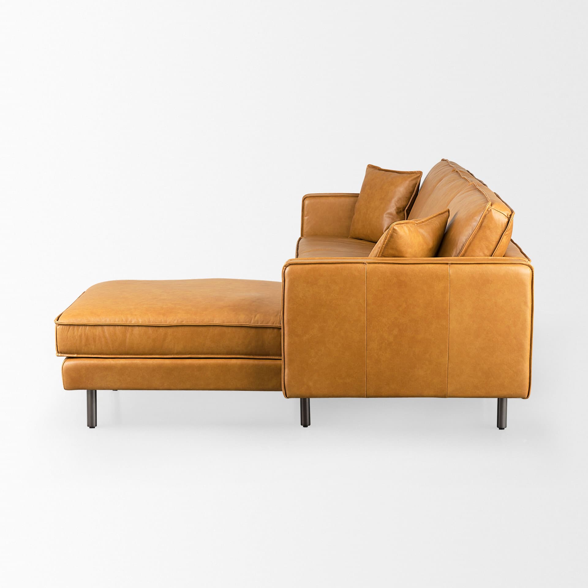 D'Arcy 111"L x 70"D x 33"H Tan Leather Right Chaise Sectional — product photograph