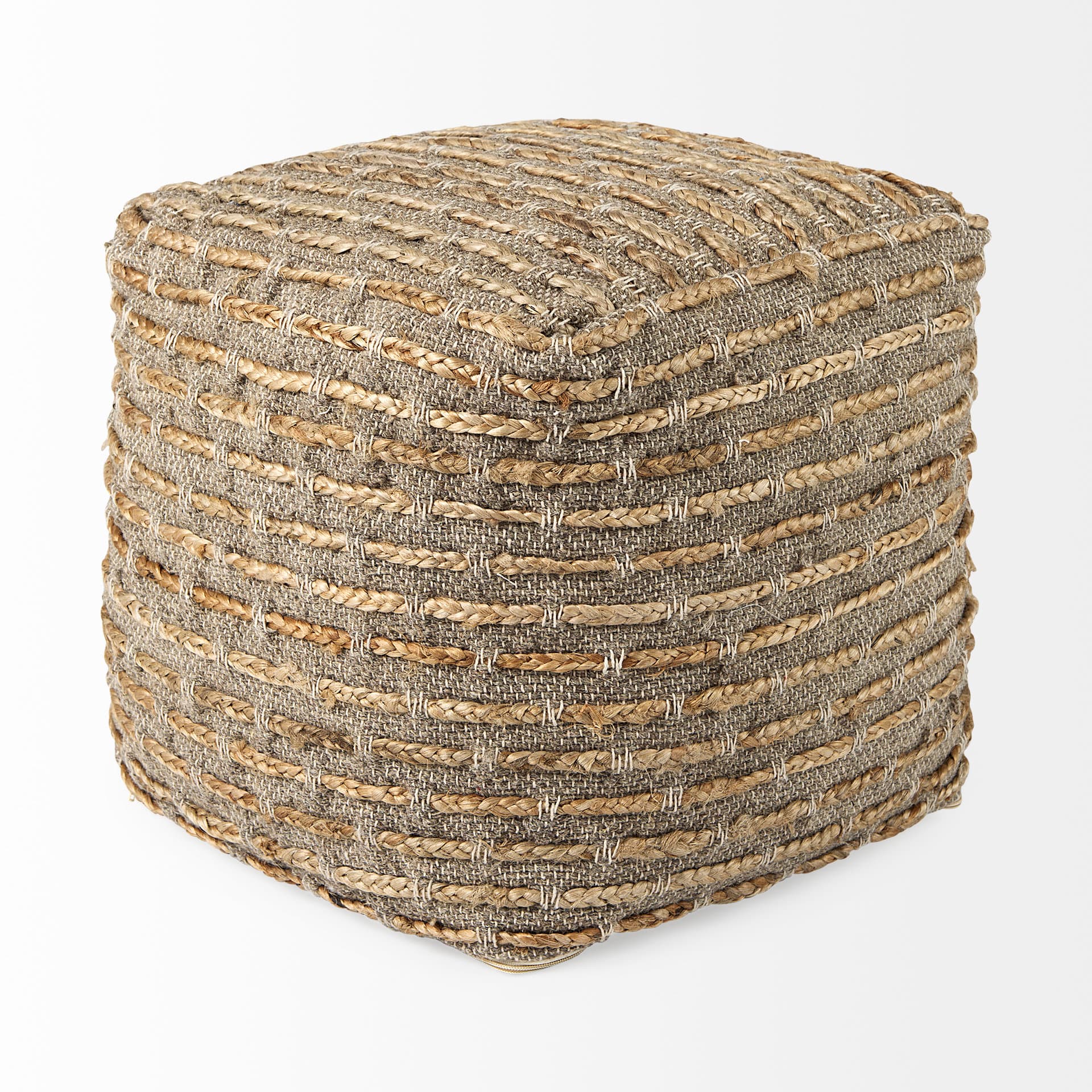 Binita 16.0L x 16.0W x 16.0H Gray/Brown Hemp Wool and Cotton Pouf — product photograph
