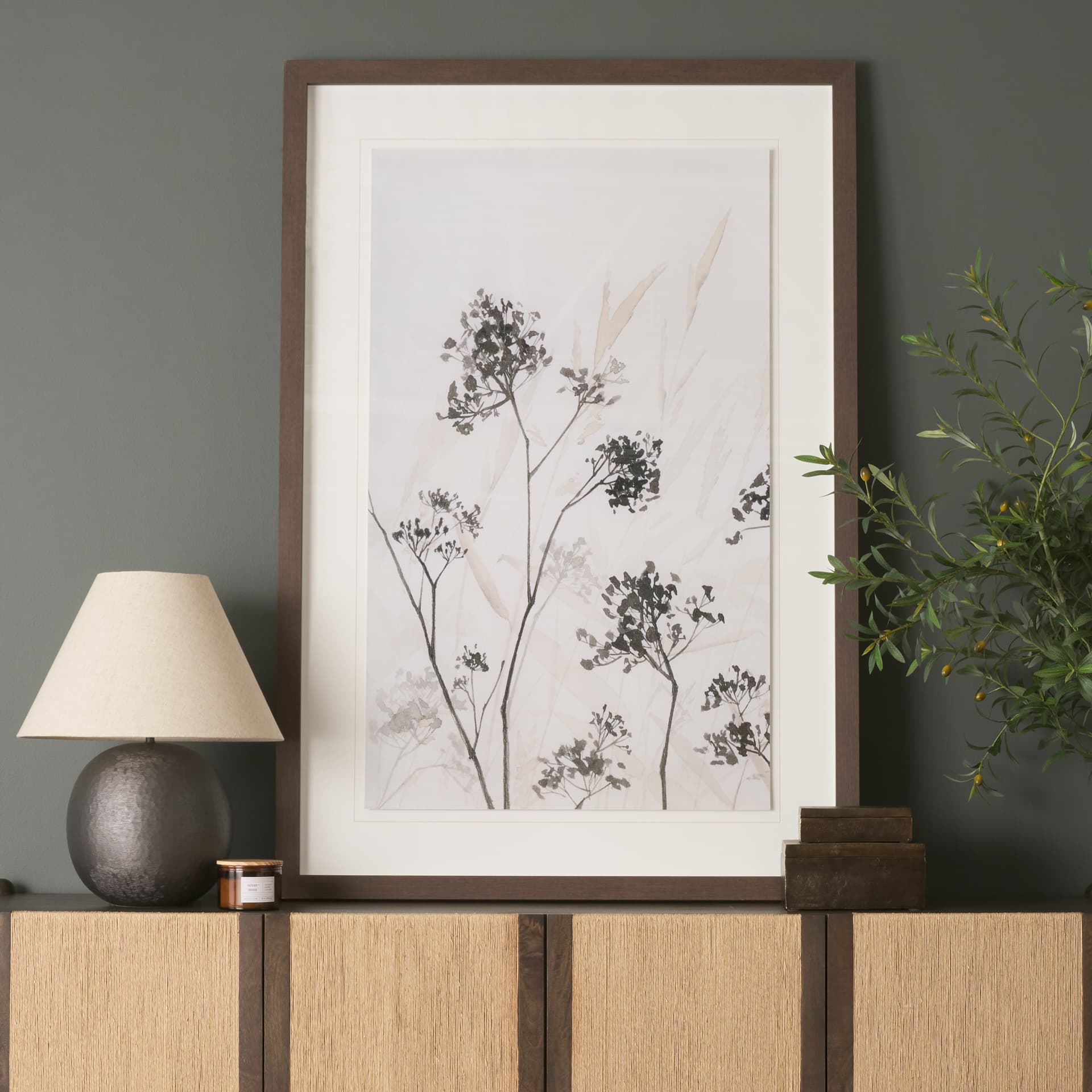 Meadow L by Mercana Studio Hand Embelished Textured Framed Artwork Matted under Glass — in a styled room