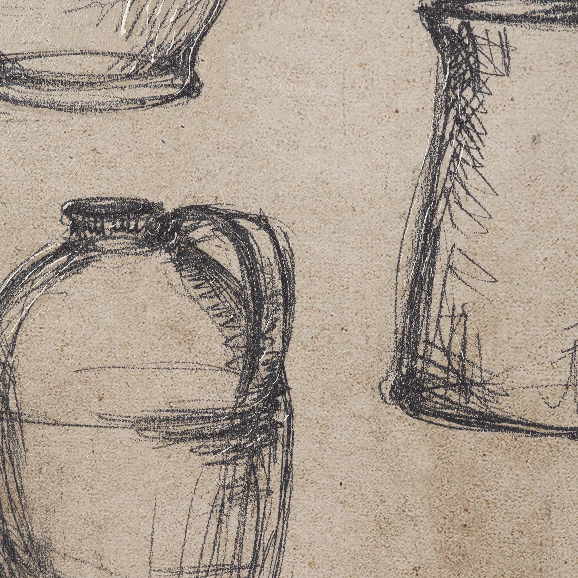 Vintage Tableware Sketch (Set of 2) by Mercana Studio Hand Embelished Textured Framed Canvas Matted — product photograph