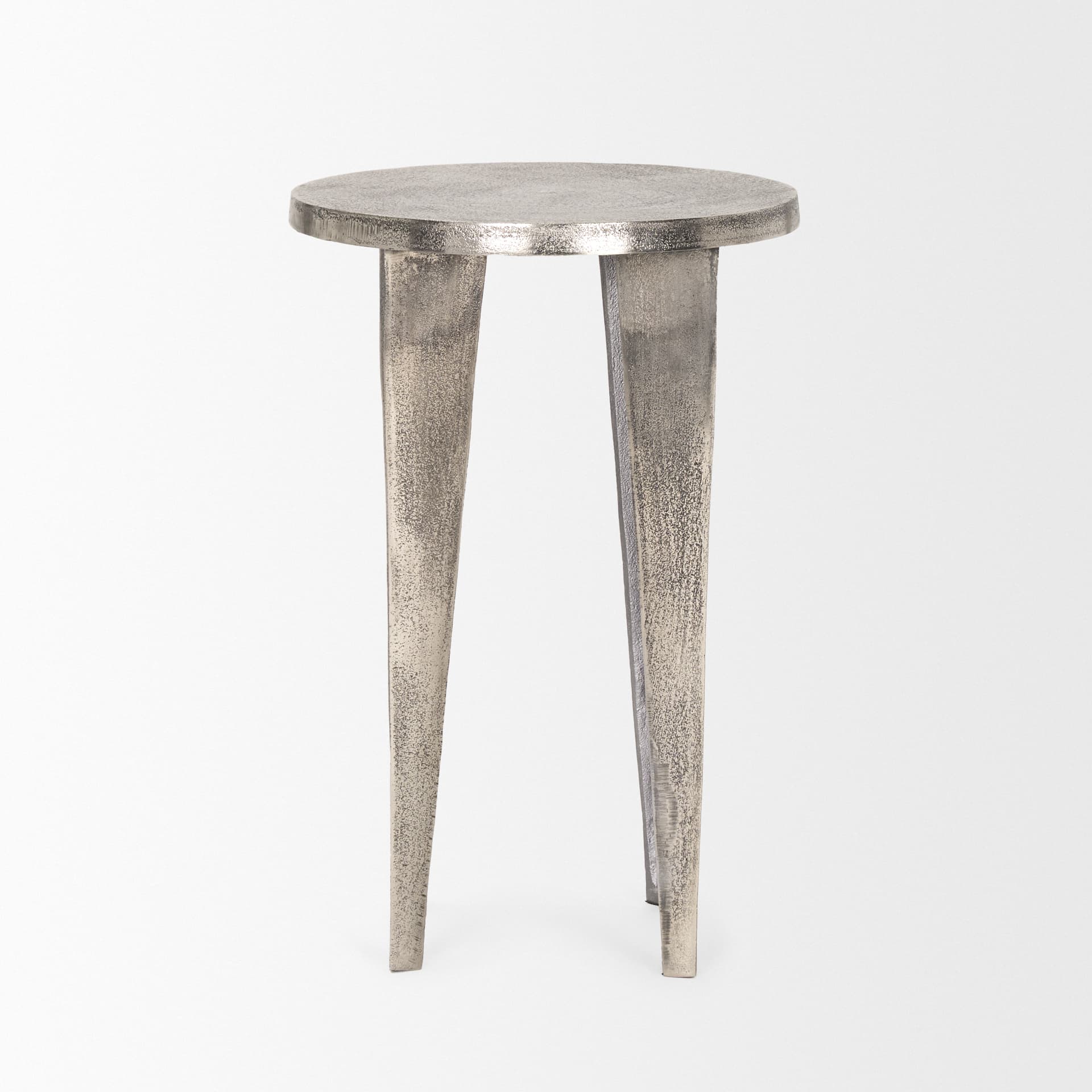 Maggie Textured Silver Nickel Cast Aluminum Metal Accent Table — product photograph