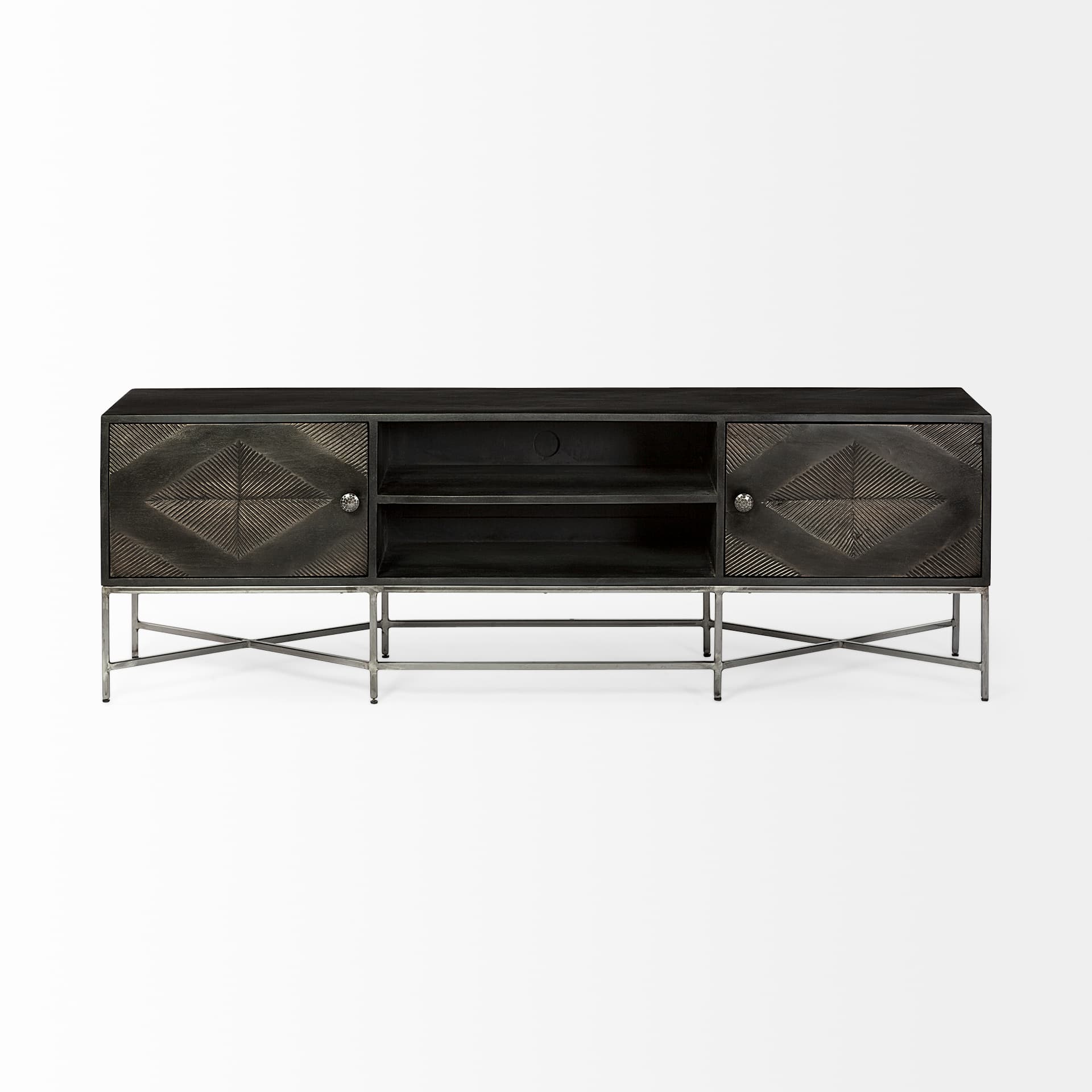 Hogarth I Dark Brown Solid Wood TV Stand Media Console with Storage, TV up to 81" — product photograph