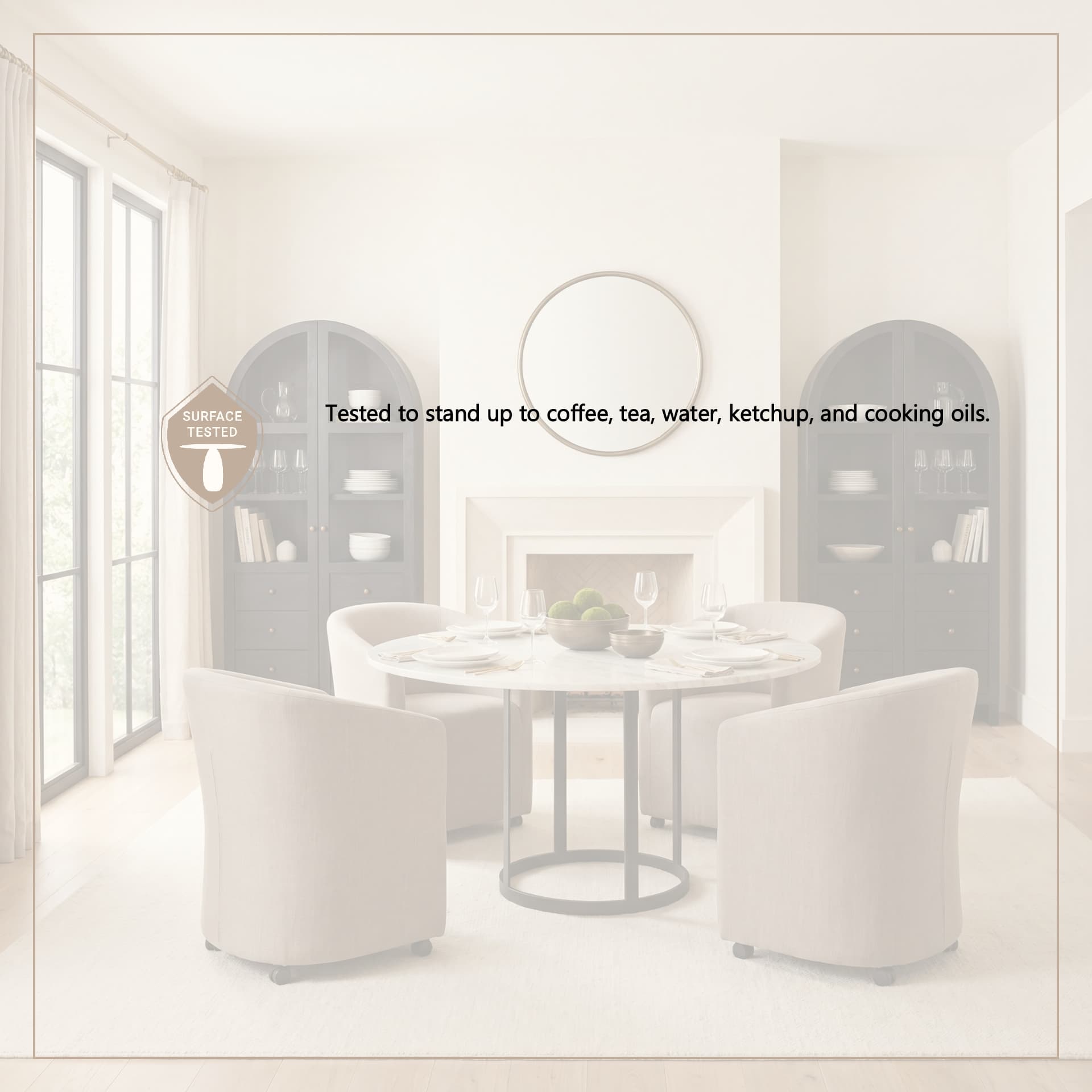 Tanner 48" Round Pedestal Dining Table | Modern | White Marble & Black Metal | Seats 4 — product photograph