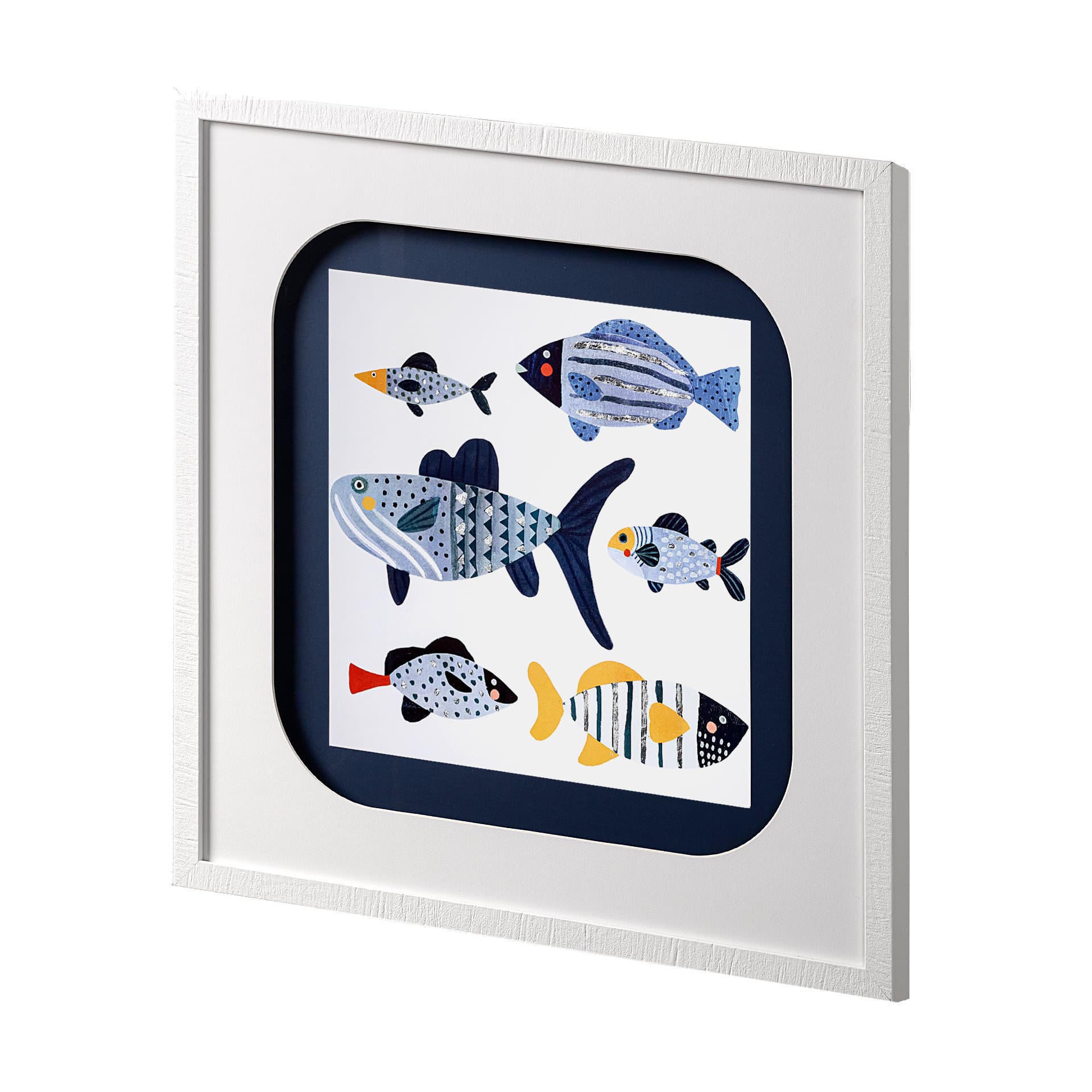Patterned Fish II by Victoria Barnes a Hand Embellished Textured Framed Art Print Matted under Glass — product photograph