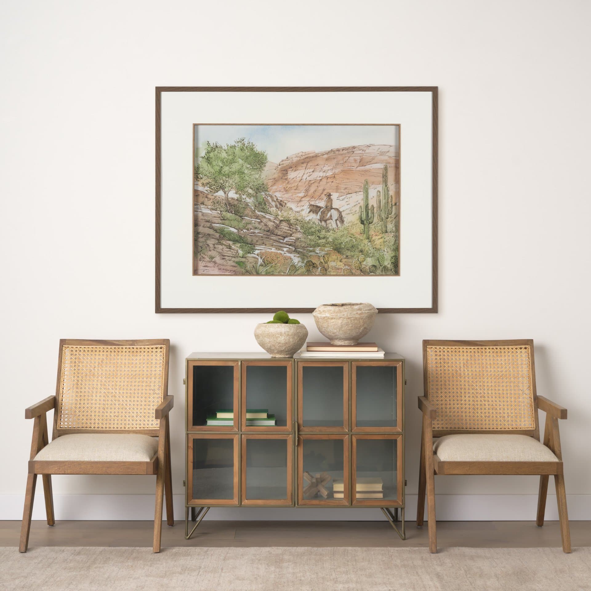 Red Rock Country I by Mercana Studio Hand-Embellished Framed Artwork Matted under Glass — in a styled room