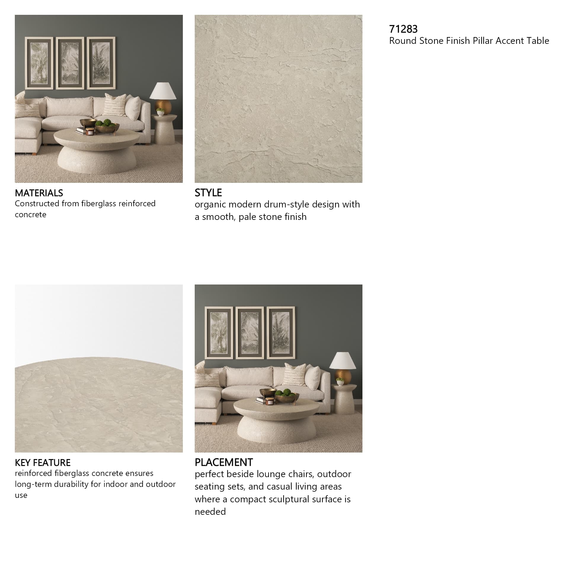 Mesa Round Stone Finish Pillar Accent Table — product photograph