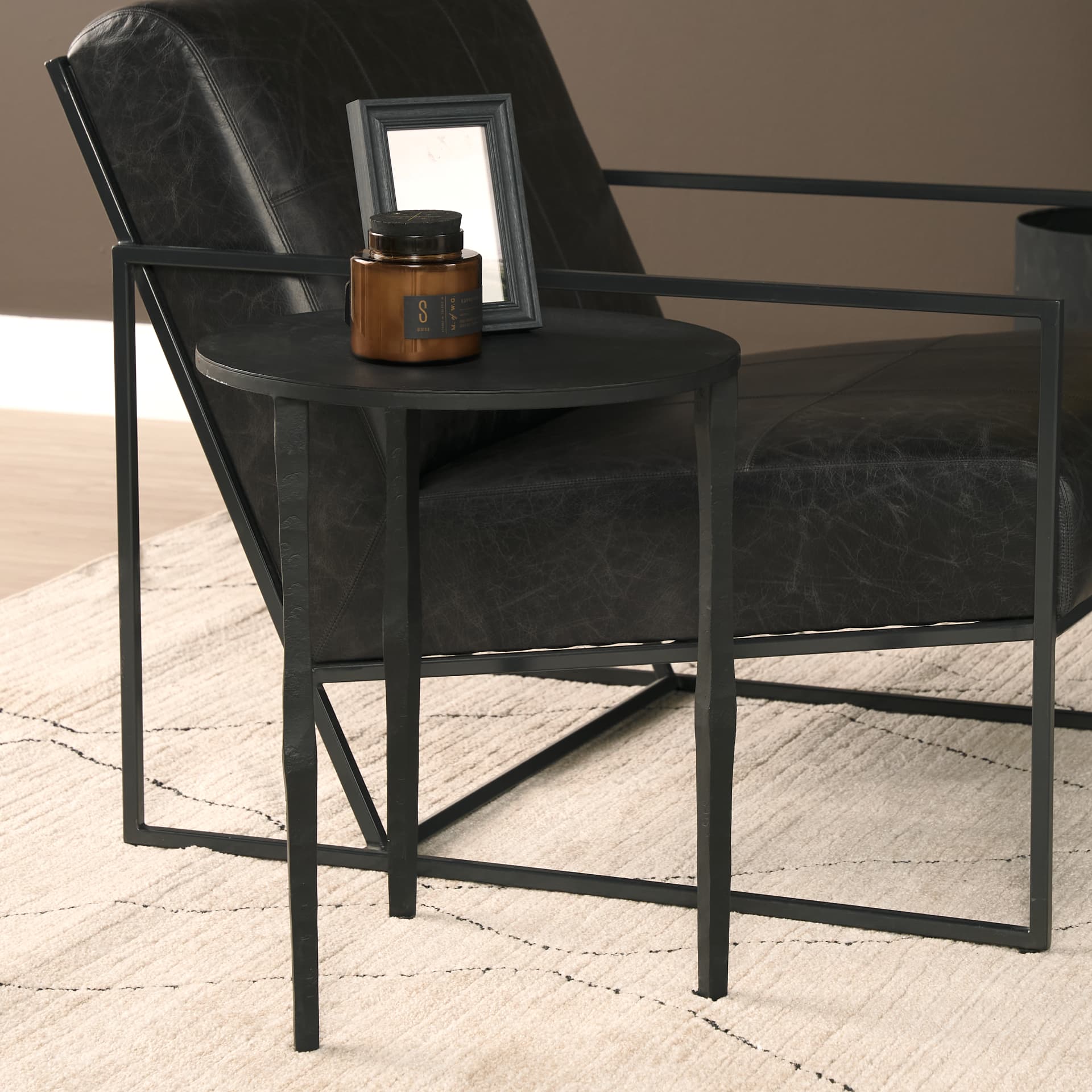 Timothy 16.0L x 16.0W X 20.0H Ebony Black Iron Side Table — product photograph