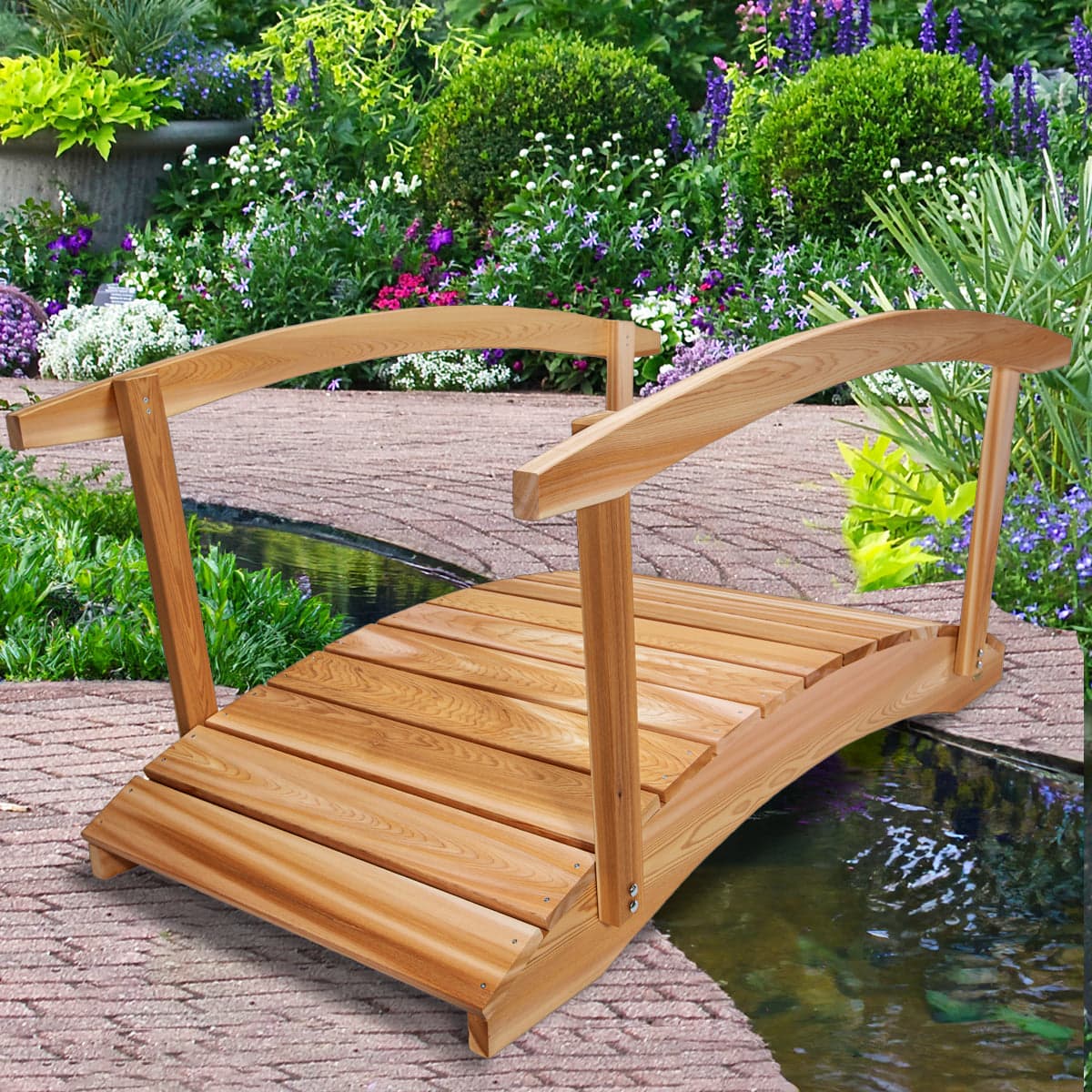 6-Ft Cedar Garden Bridge with Side Rails — product photograph