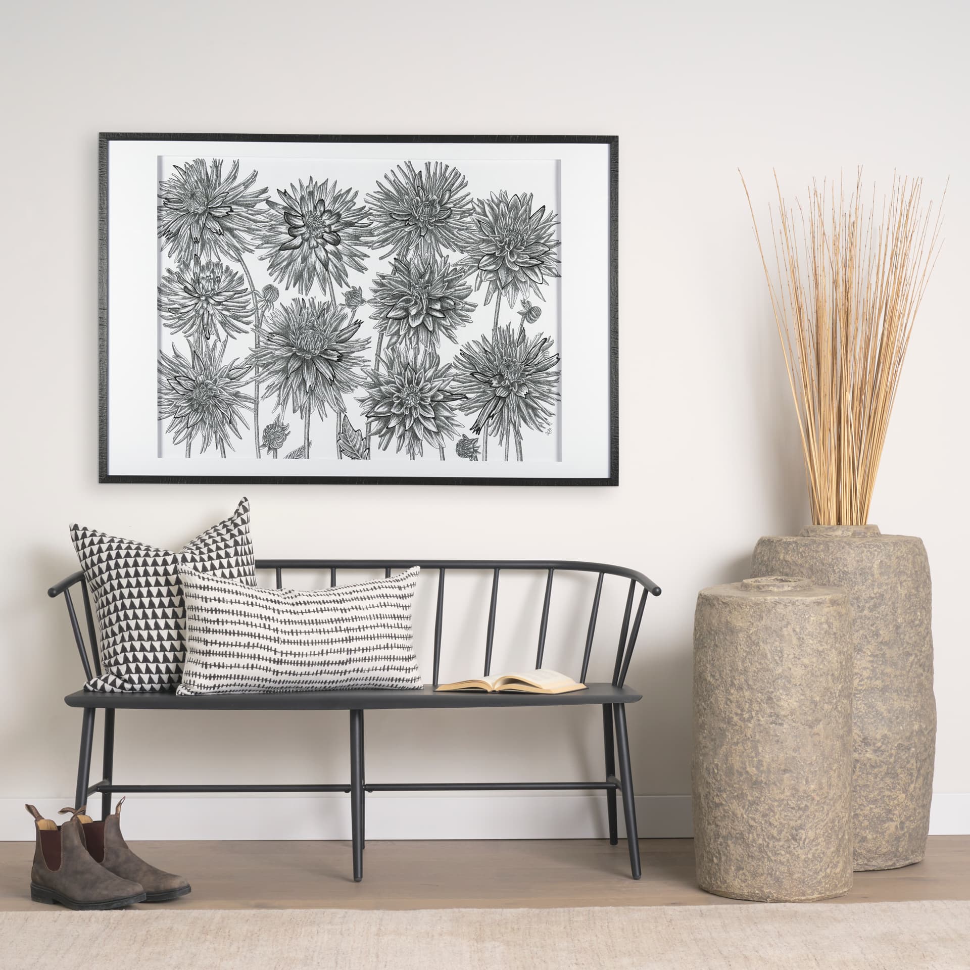 Dahlia Study - Detail by Mercana Studio Hand Embellished Textured Framed Art Photo Matted under Glas — in a styled room