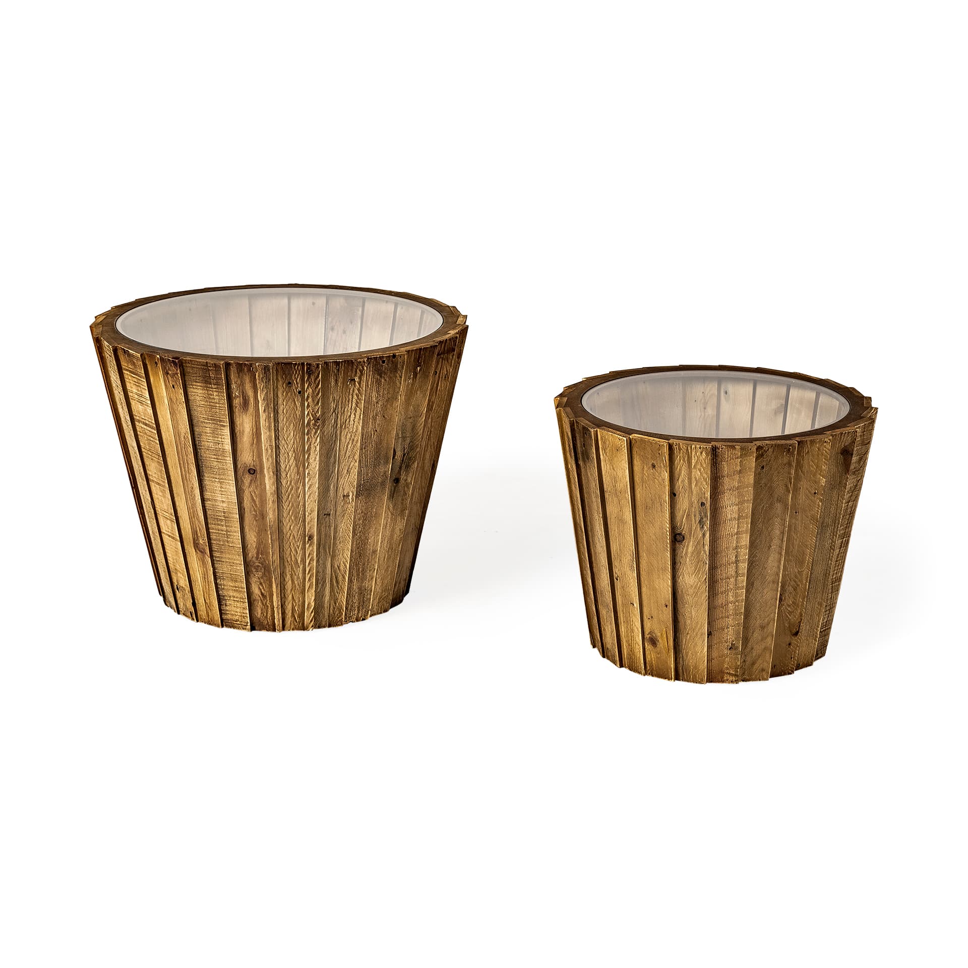 John Paul (Set of 2) 25L x 25W Brown Wood W/ Glass Accent Tables — product photograph