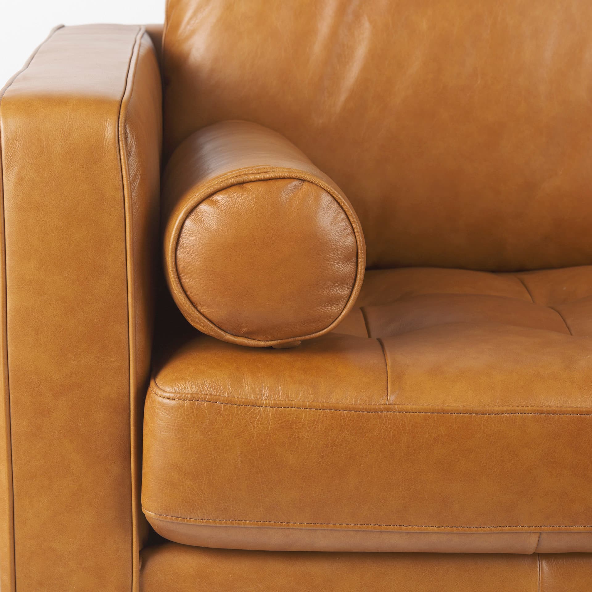 Svend 65.0L x 38.0W x 34.0H Tan Leather Love Seat Sofa — product photograph