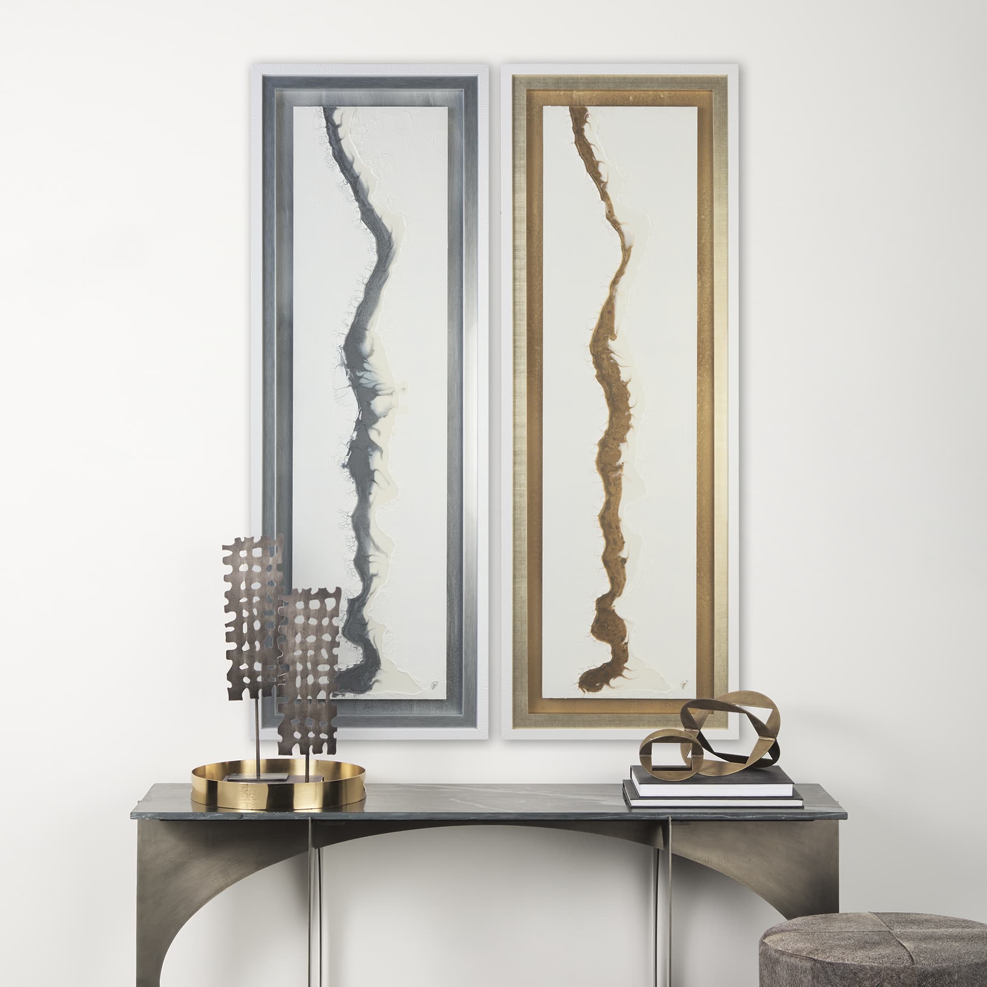White and Gold river by Studio M a Framed Art Print Matted under Glass — in a styled room