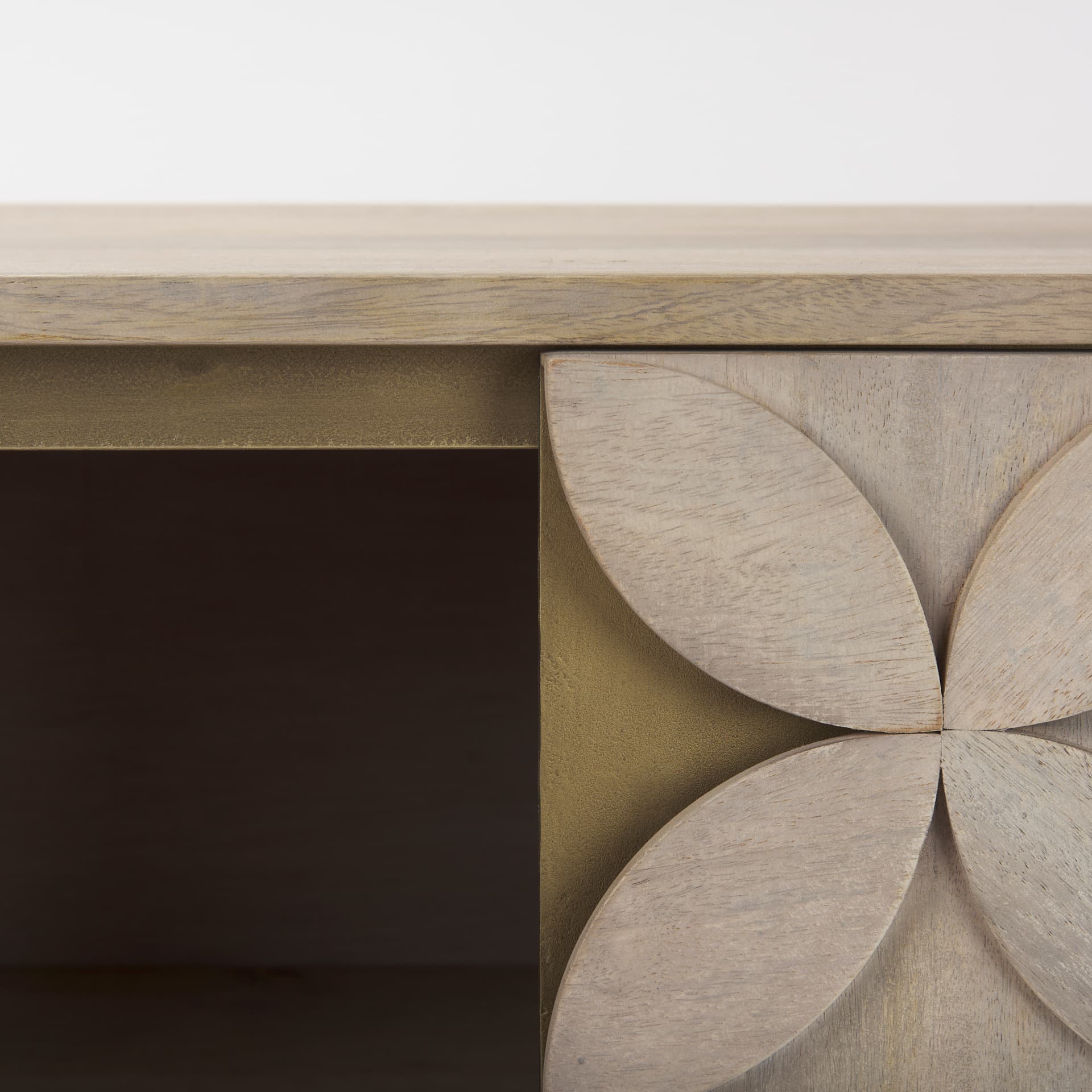 Excelsior 36.0L x 18.0W x 32.5H Light Brown Wood Gold Iron Base Accent Cabinet — product photograph