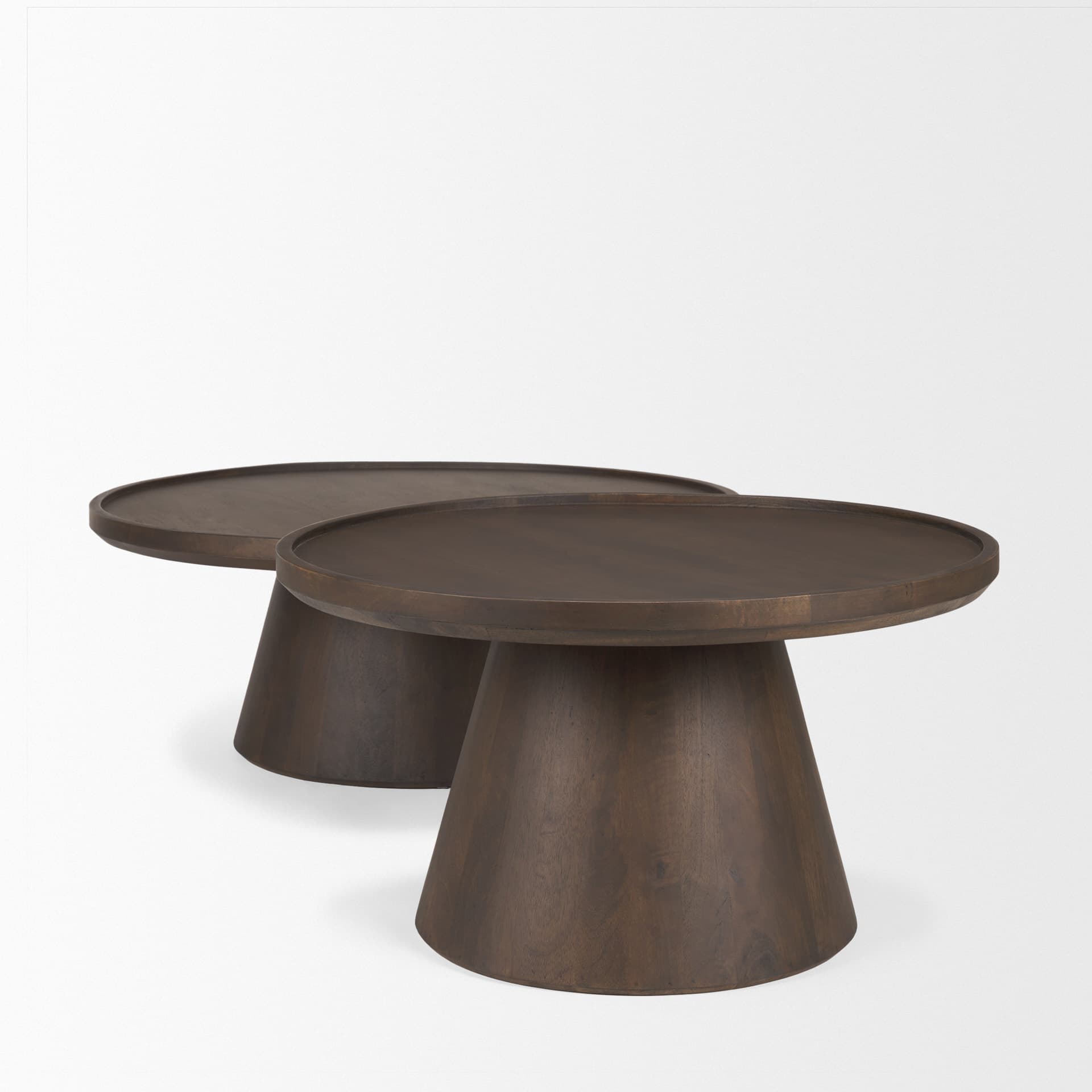Takoda Dark Brown Wood Tapered Drum Nesting Coffee Tables — product photograph