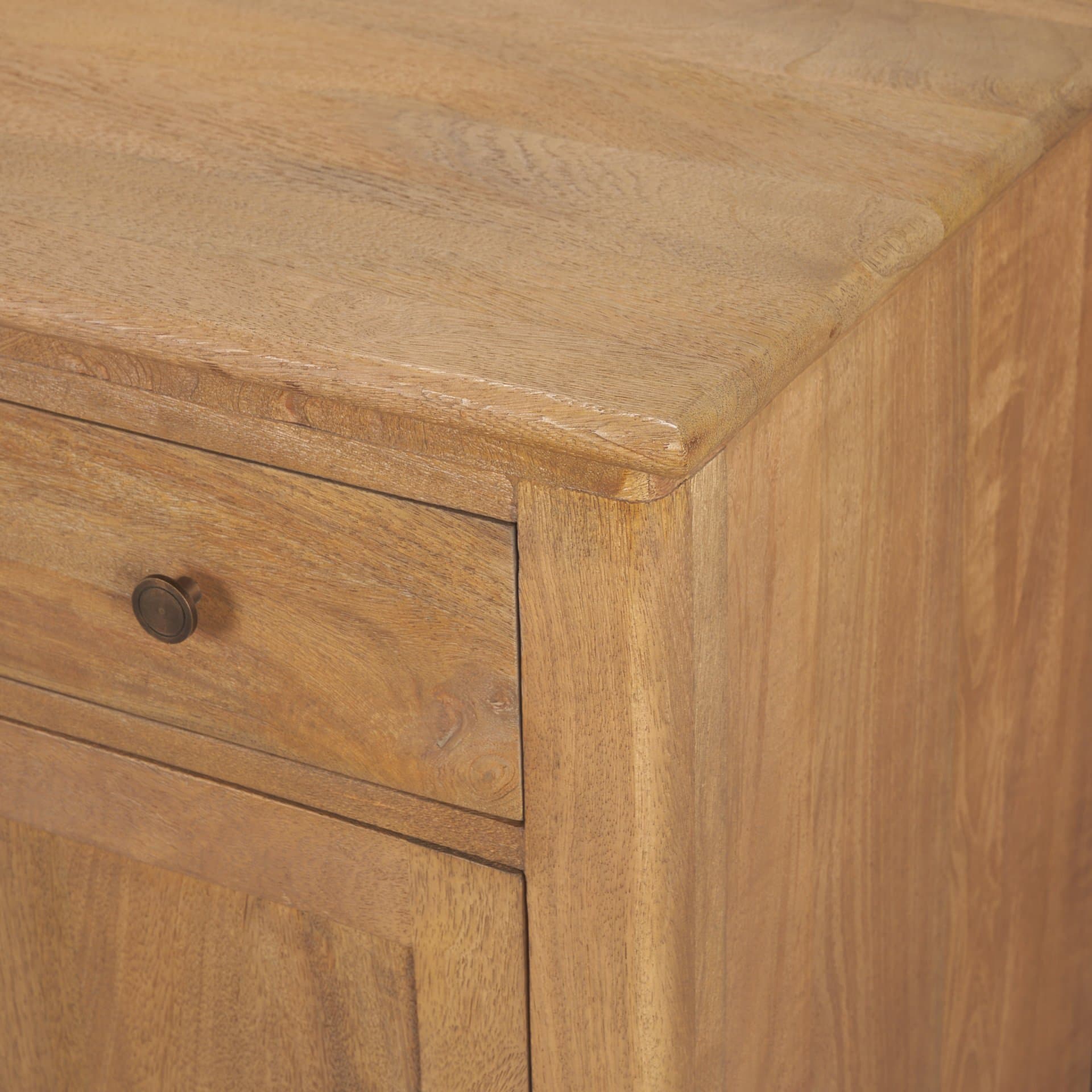 Baron Light Brown Solid Wood w/ Antiqued Brass Knobs 3-Drawer 6-Door Sideboard — product photograph