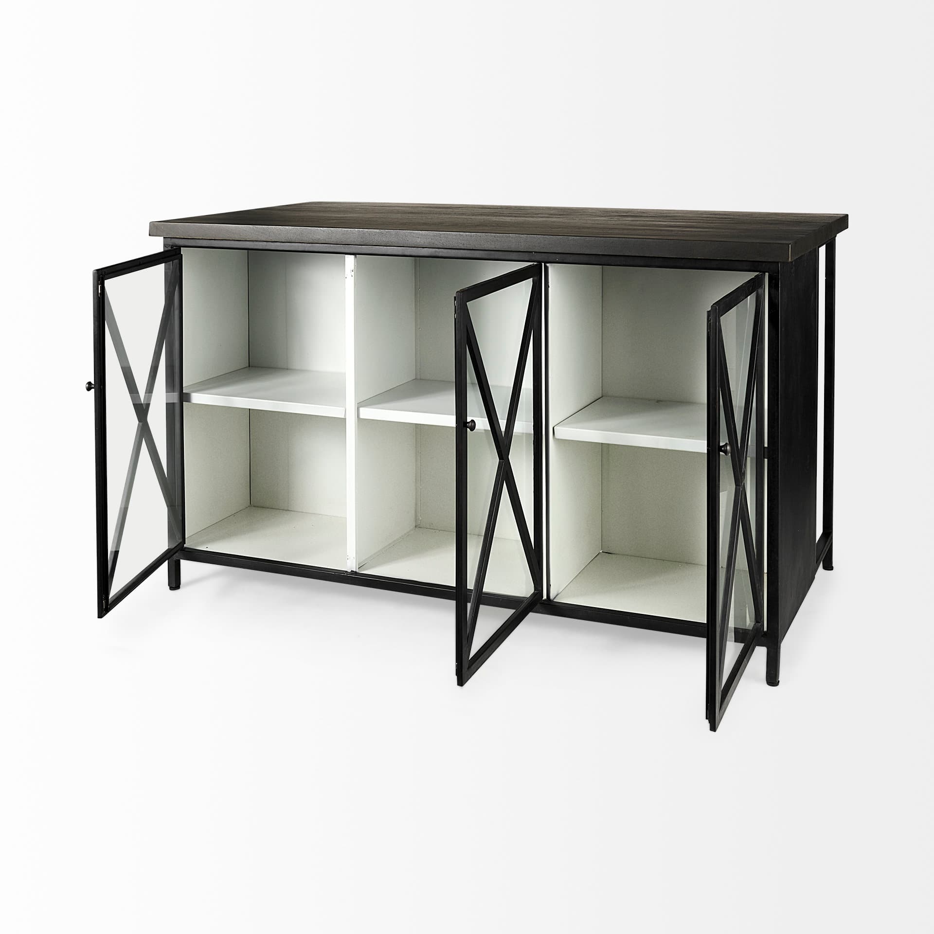 Dimitra 62.0L x 32.0W x 36.0H Dark Iron W/Glass Doors Kitchen Island — product photograph