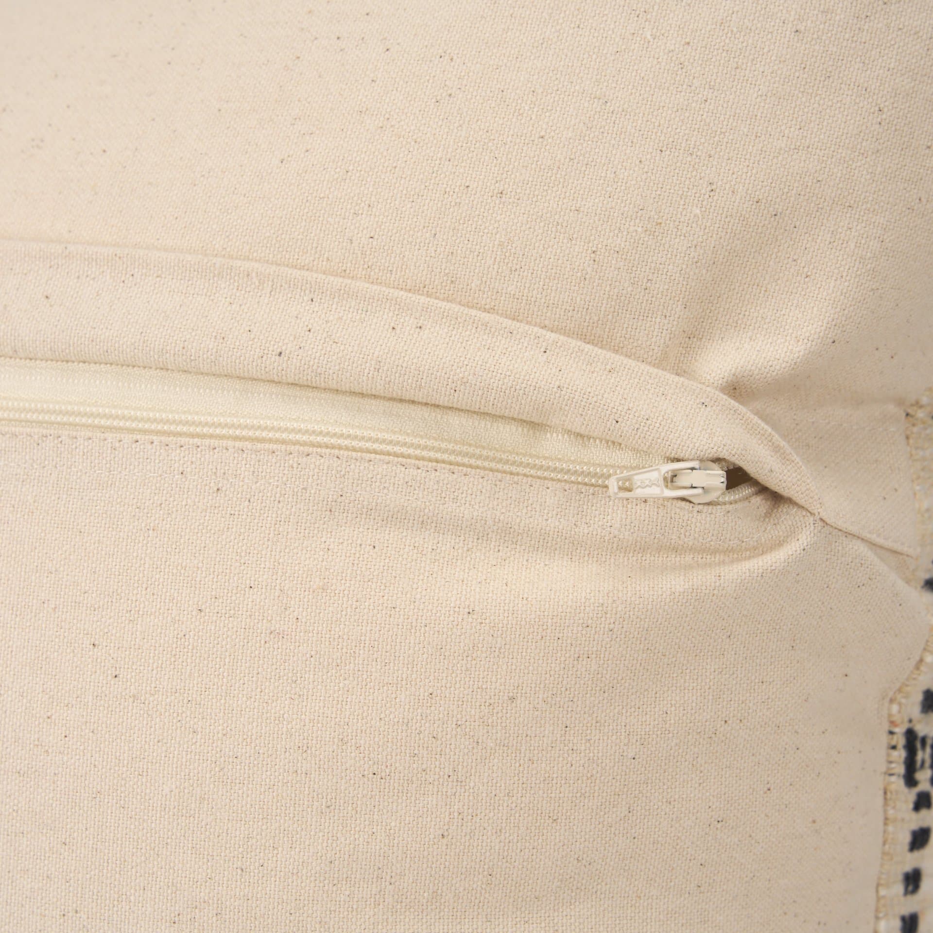 Jaela 22x22 Beige/Black Striped Checkered Square Throw Pillow Cover w/Down Filler — product photograph