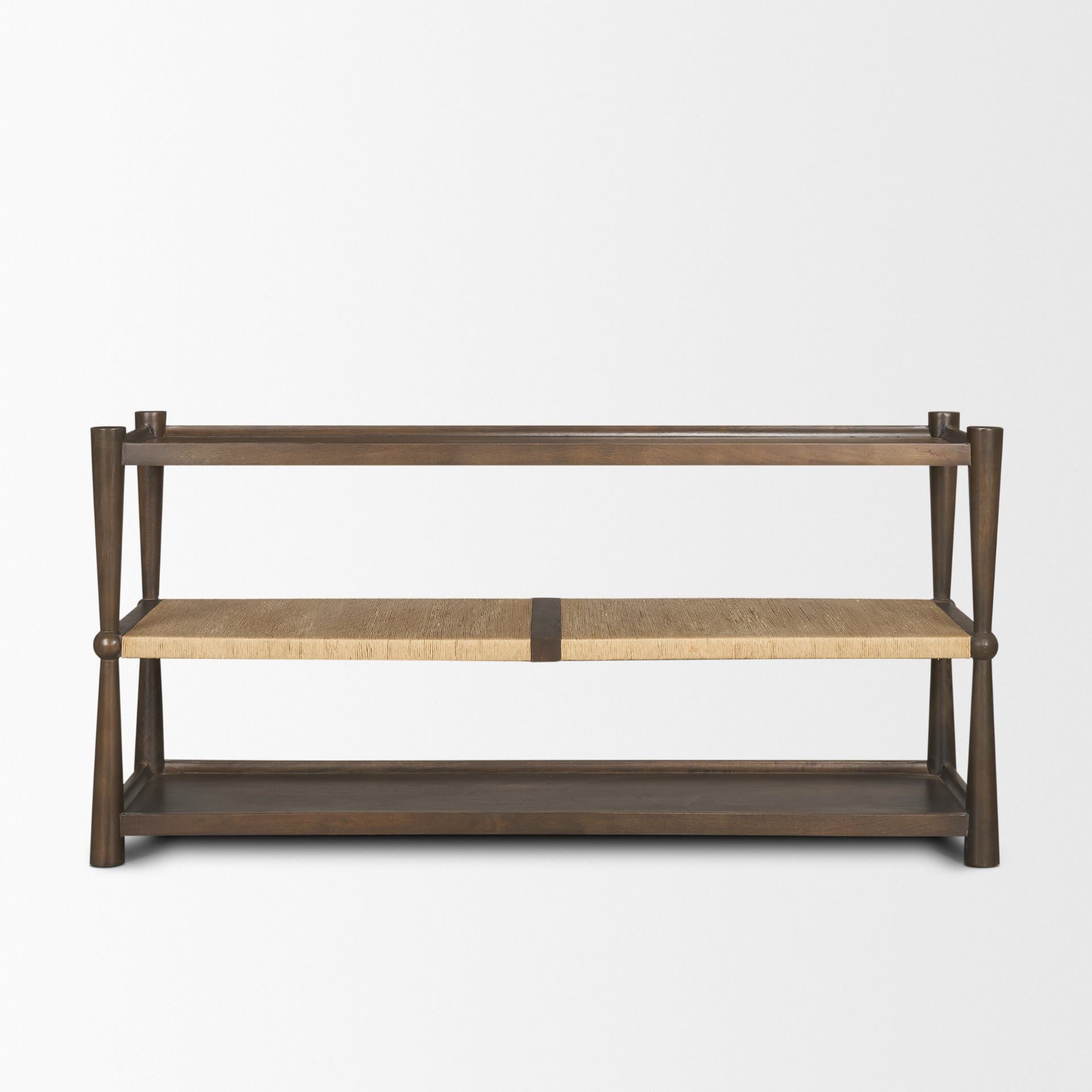 Bondi Dark Brown Wood w/ Paper Rope Shelf Console Table — product photograph