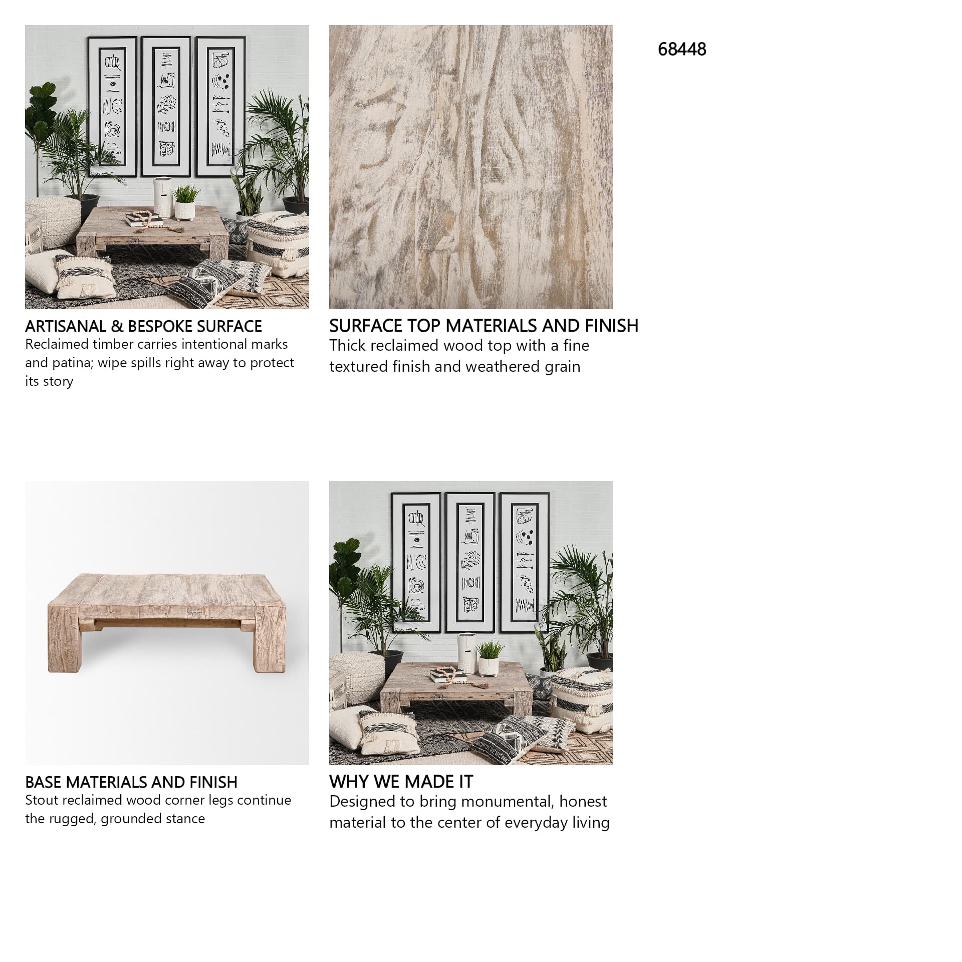 McArthur 48x48 Square Reclaimed Solid Wood Coffee Table — in a styled room