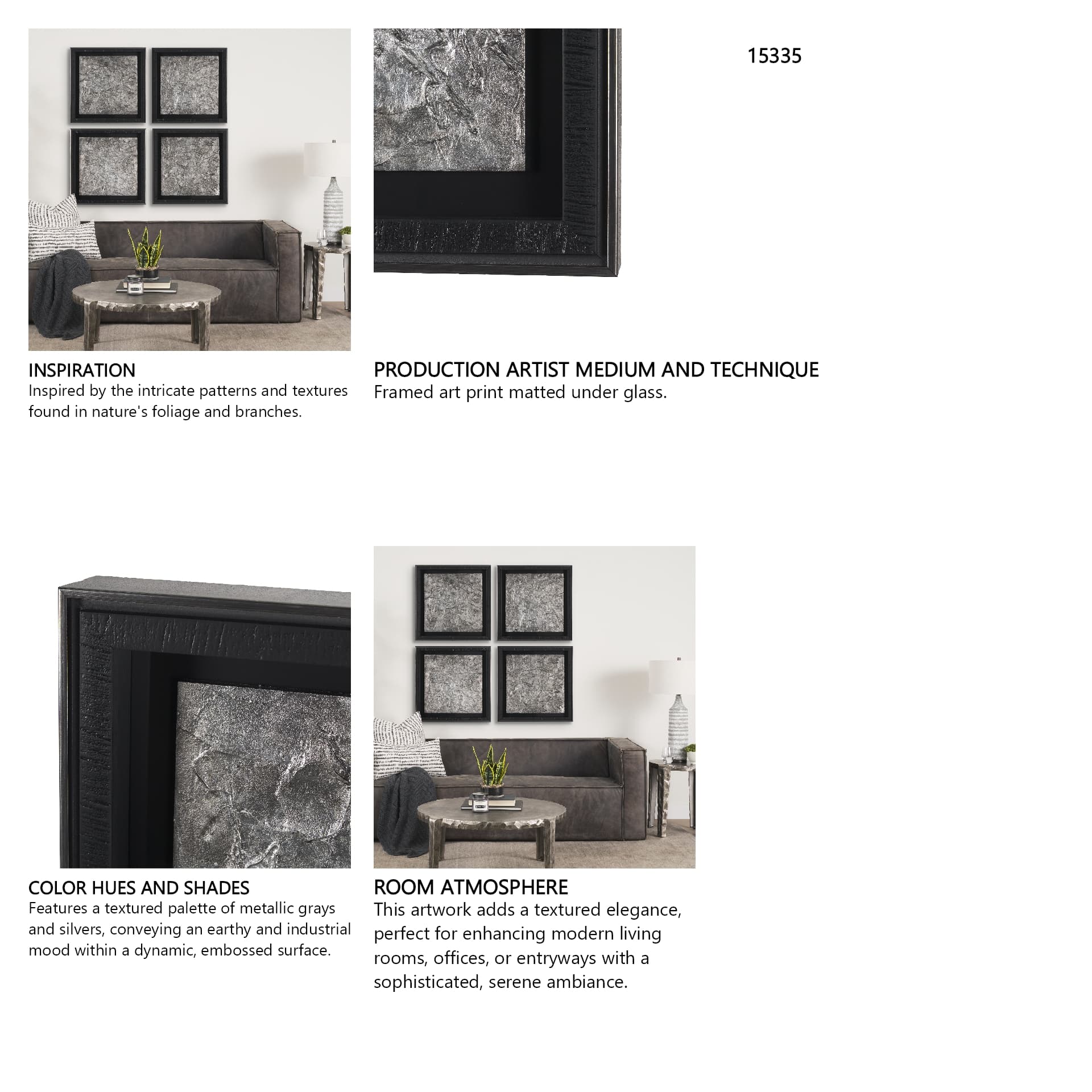 Pewter Leaves III by Morgan McLaren a Framed Art Print Matted under Glass — in a styled room