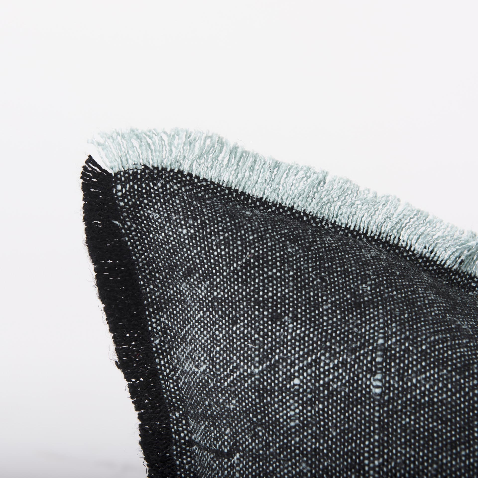 Malia 20x20 Black and Teal Fabric Fringed Pillow Cover — product photograph