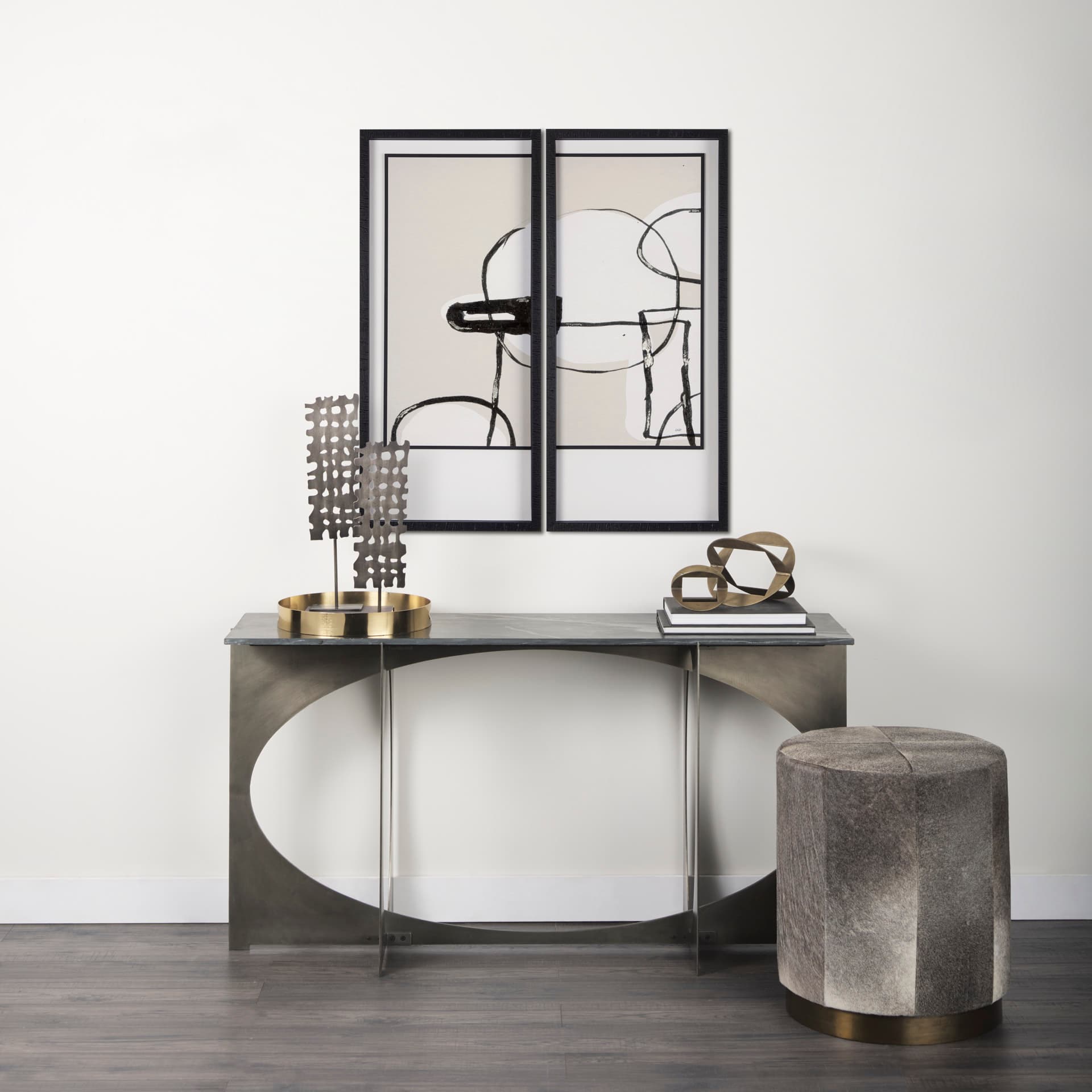 Neutral Shapes I by Mercana Studio a Hand Embellished Textured Framed Art Print Matted under Glass — in a styled room