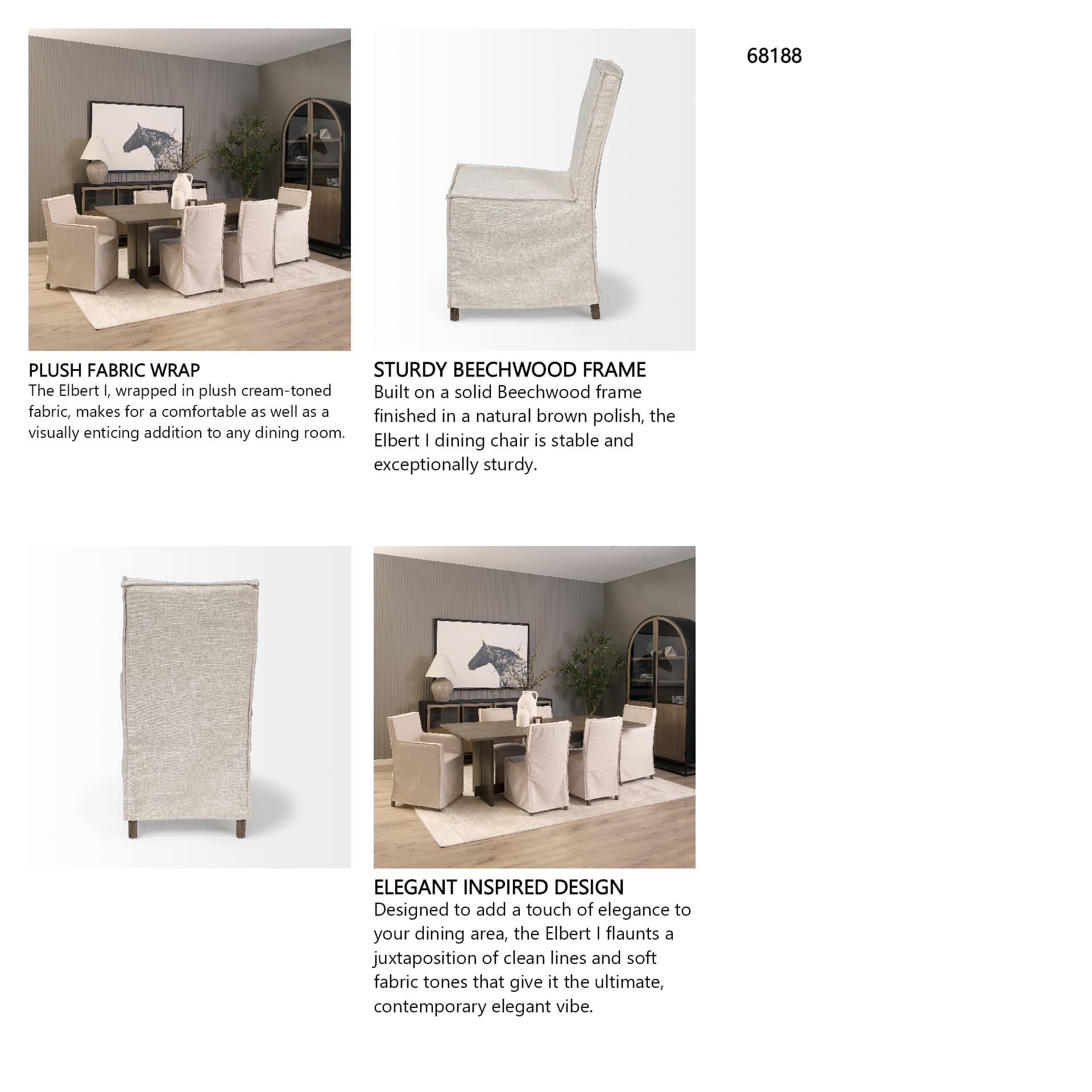 Elbert Solid Back Dining Side Chair | Cream Fabric w/ Brown Wood — in a styled room
