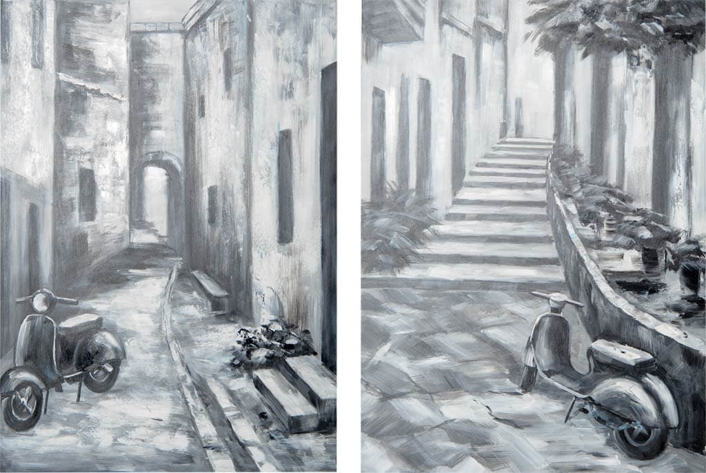 Memory Lanes Diptych Italian Laneway Original Hand Painted on Canvas Oil Painting — product photograph
