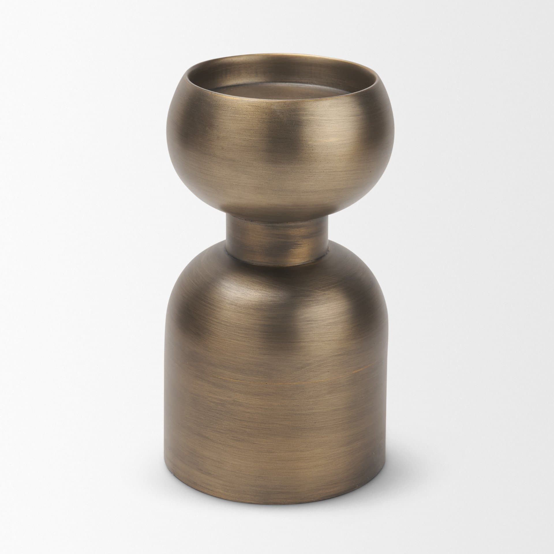 Pelar Small Antiqued Brass Stacked Pillar Candle Holder — product photograph