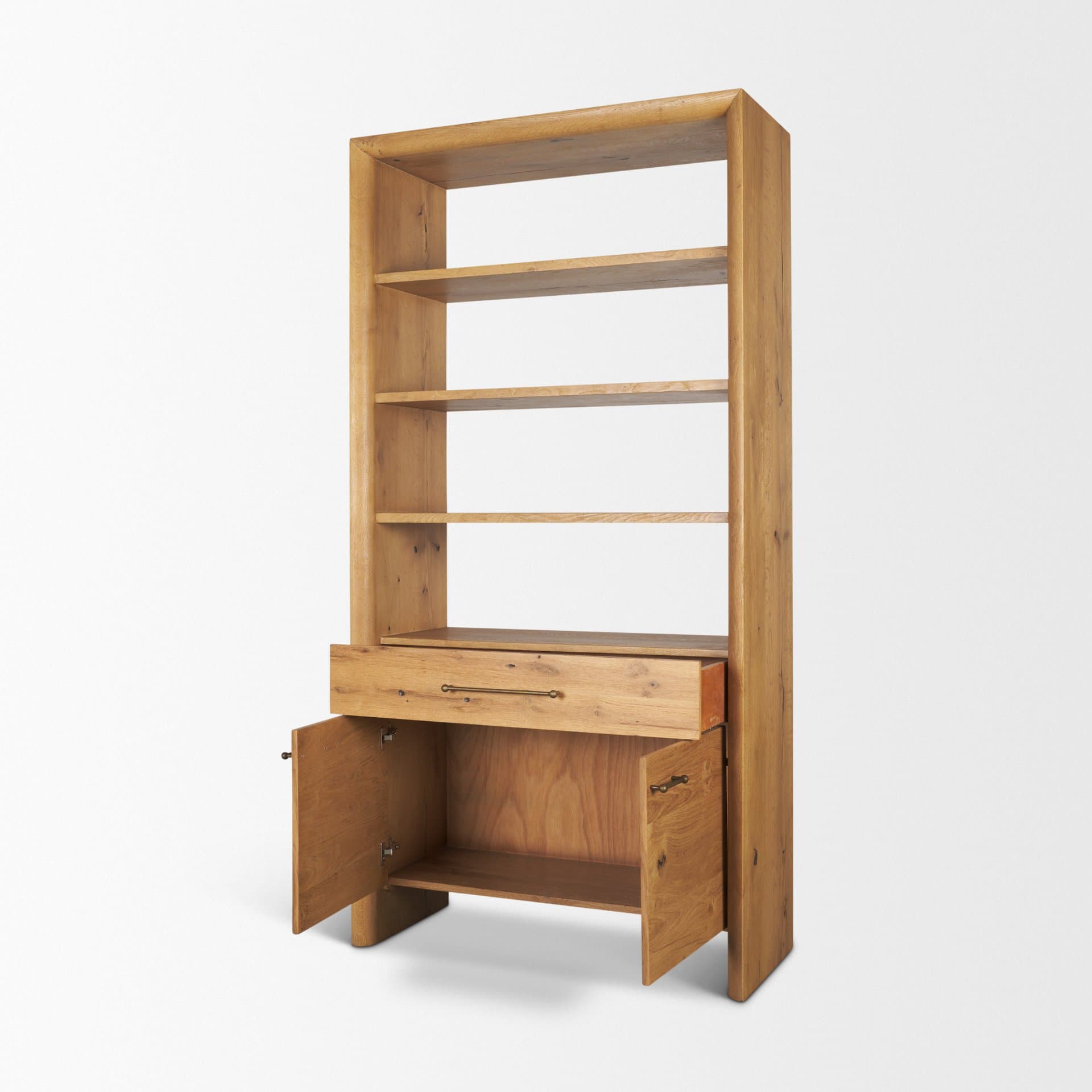 Belford 2-Door Open Light Brown Oak Wood Shelving Unit — product photograph