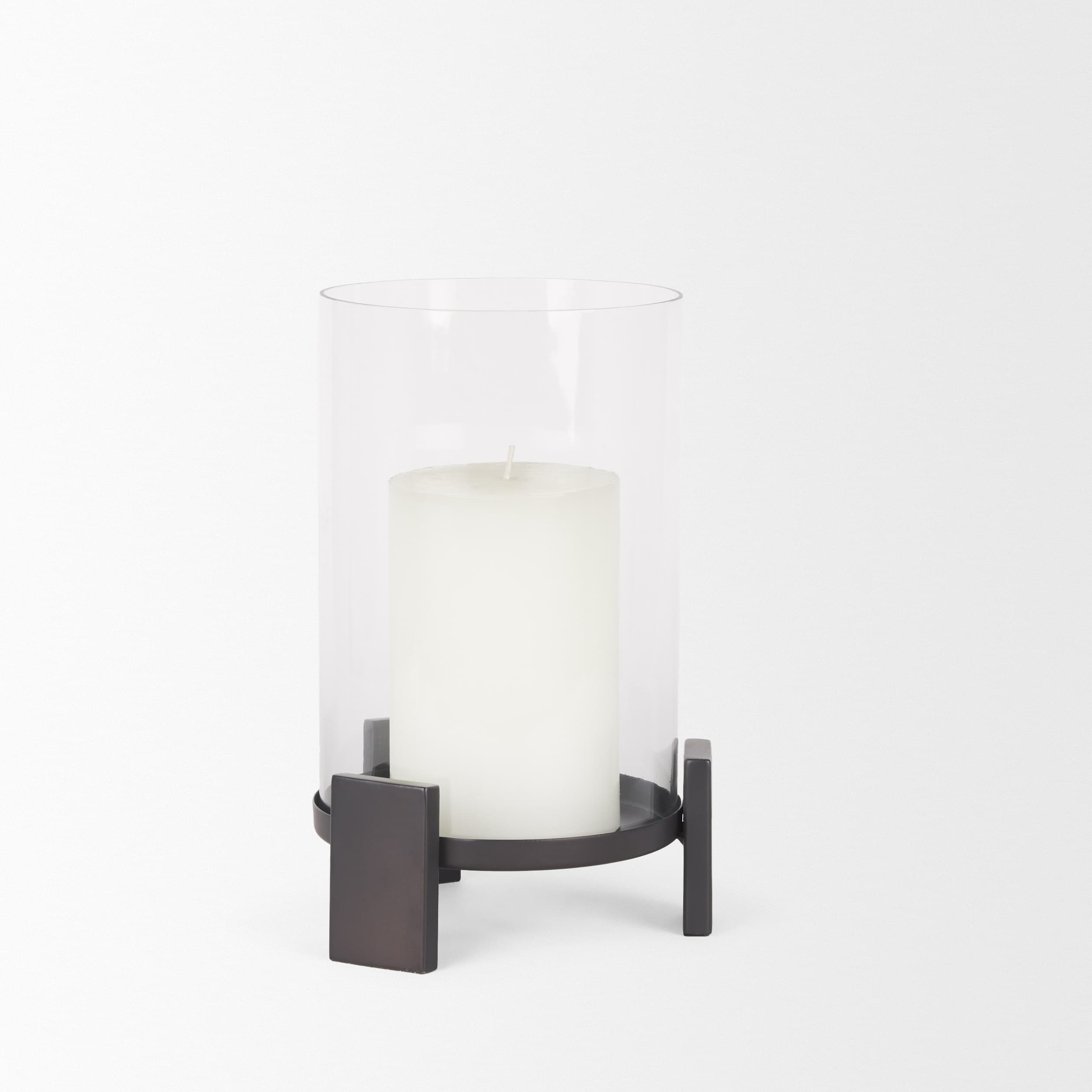 Price Small Matte Black-Brown Metal w/ Glass Hurricane Candle Holder — product photograph