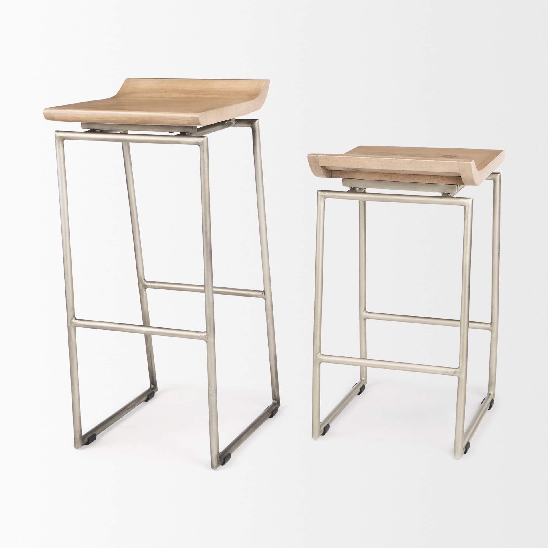 Givens Low Back 32in Seat Bar Stool | Brown Wood w/ Silver Metal — product photograph