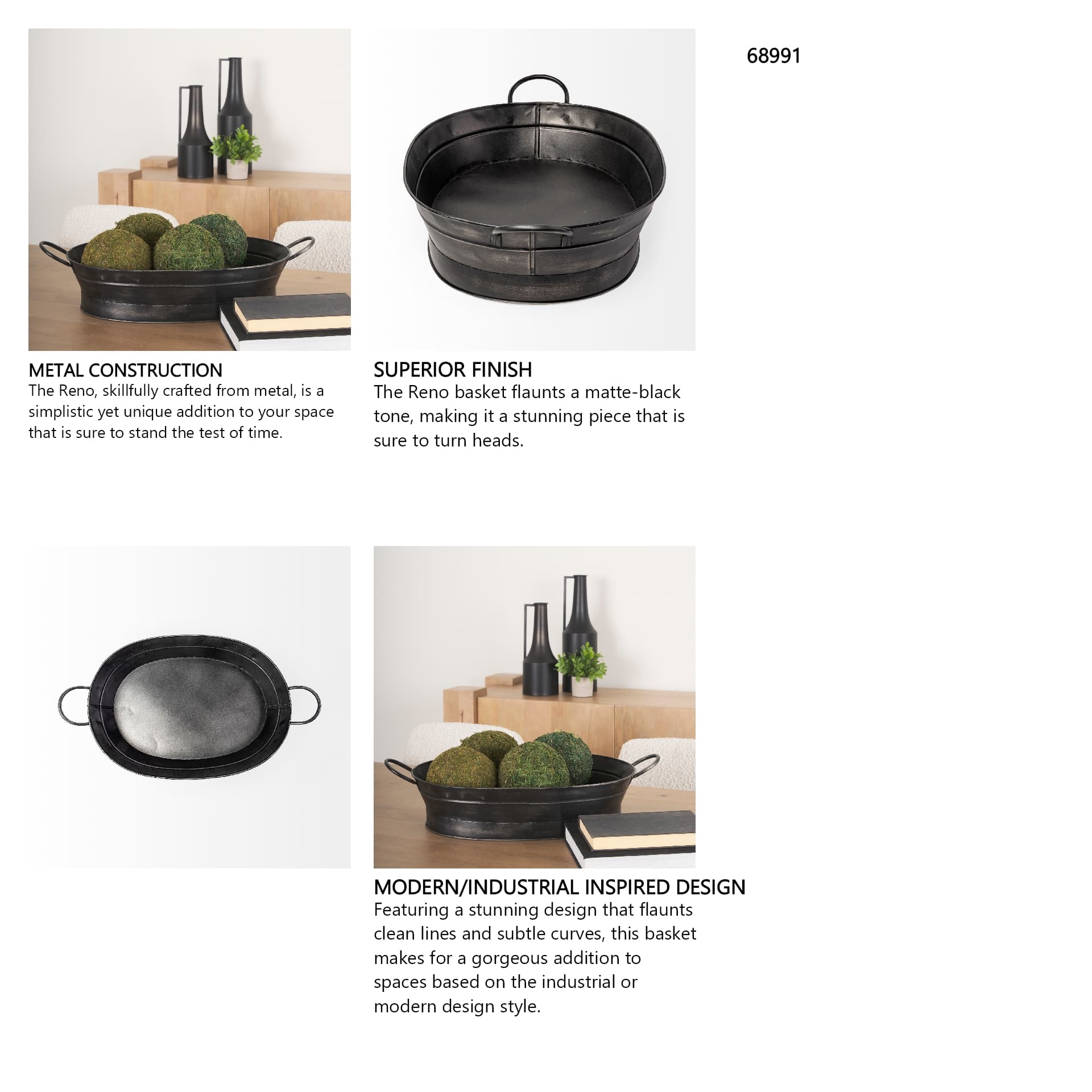 Reno 20L x 14W Black Metal Vintage Inspired Basket — in a styled room