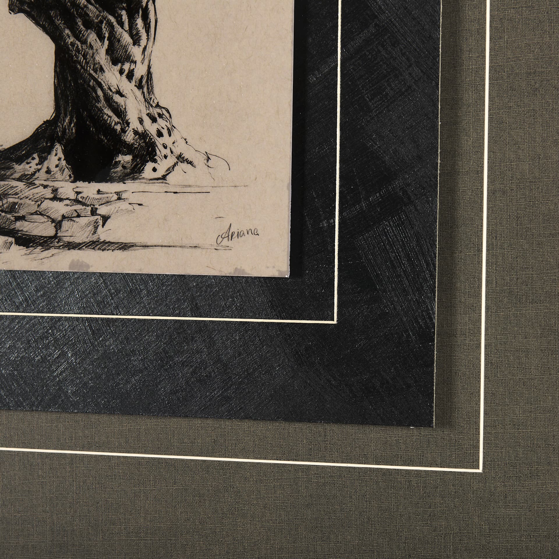 Tree Drawing I by Mercana Studio a Hand Embellished Textured Framed Art Print Matted under Glass — product photograph