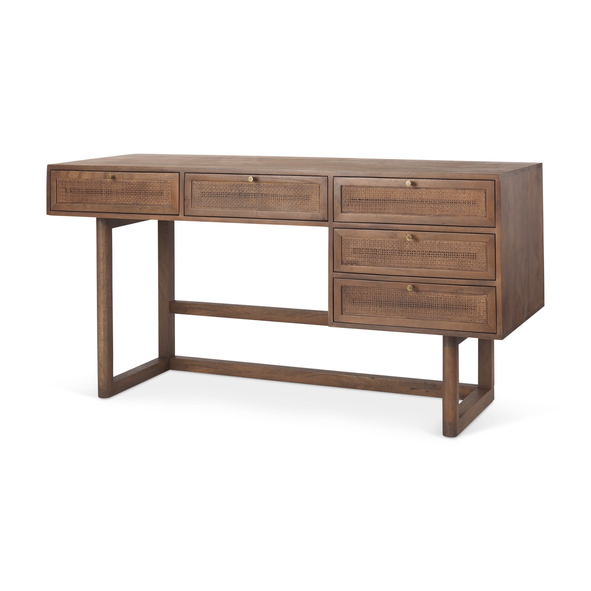 Grier 60" Medium Brown Solid Wood W/ Cane Office Desk — product photograph