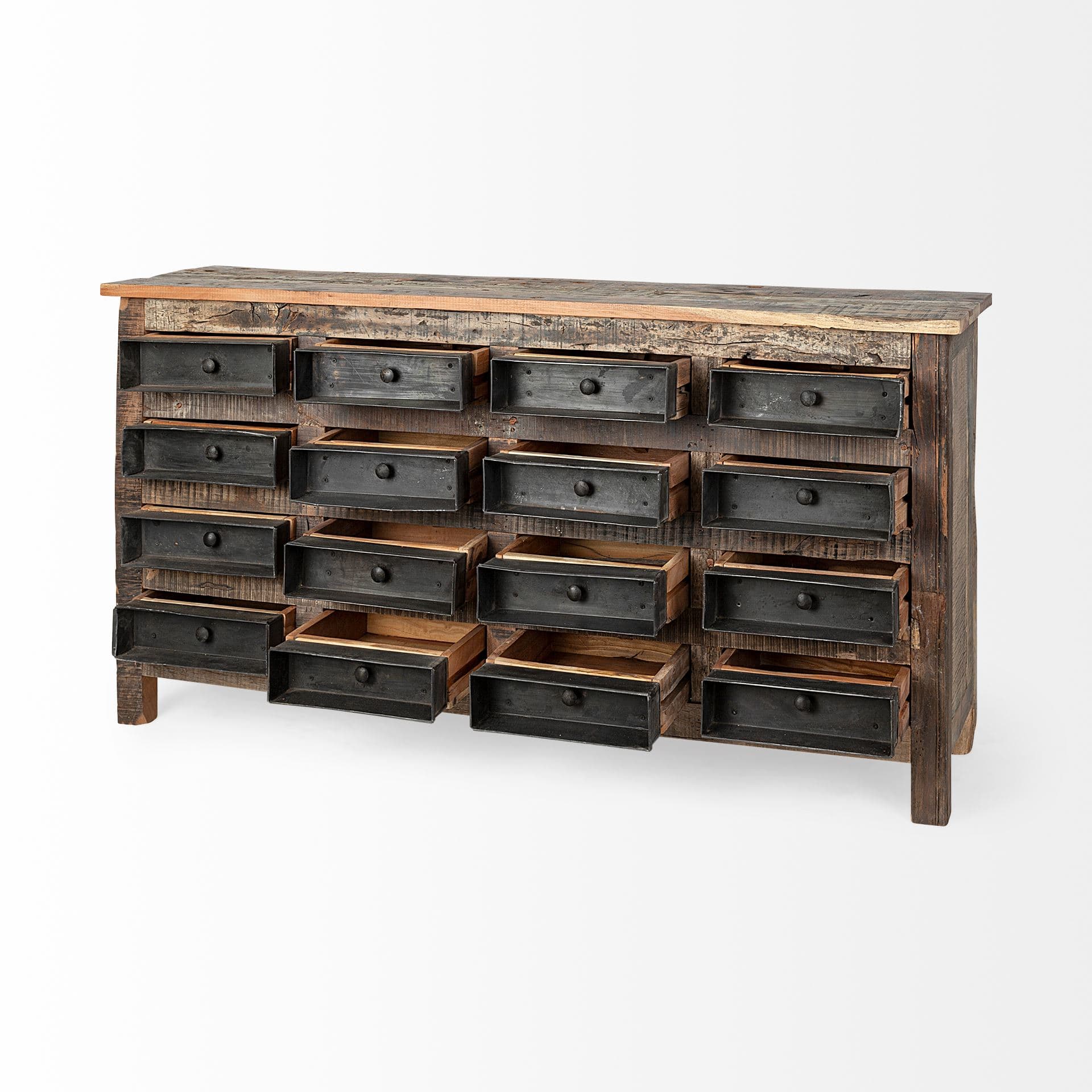 Wilton I 63x16 Reclaimed Wood and Metal 16 Drawer Sideboard — product photograph