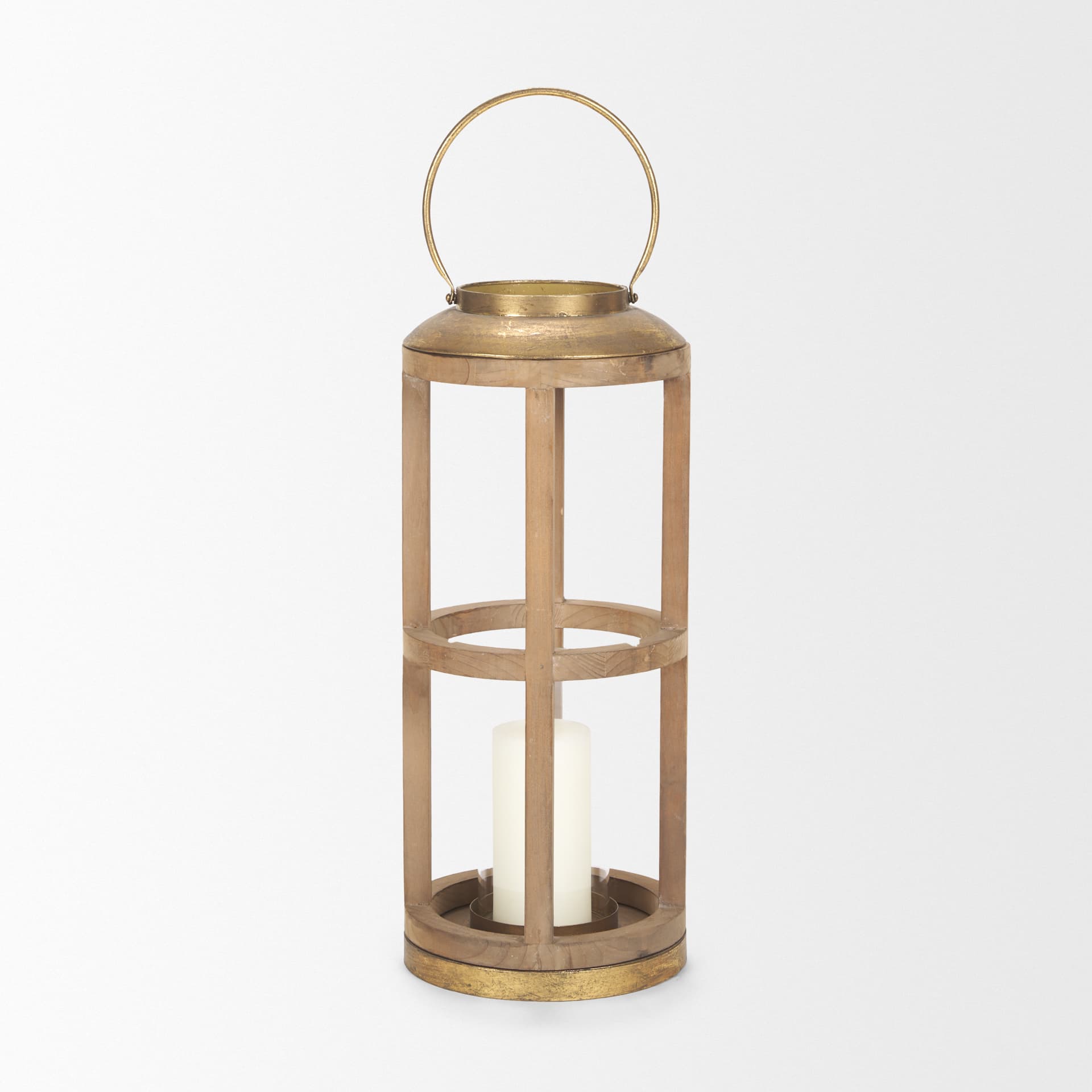 Andy II Small Natural Wood Cylindrical Lantern — product photograph