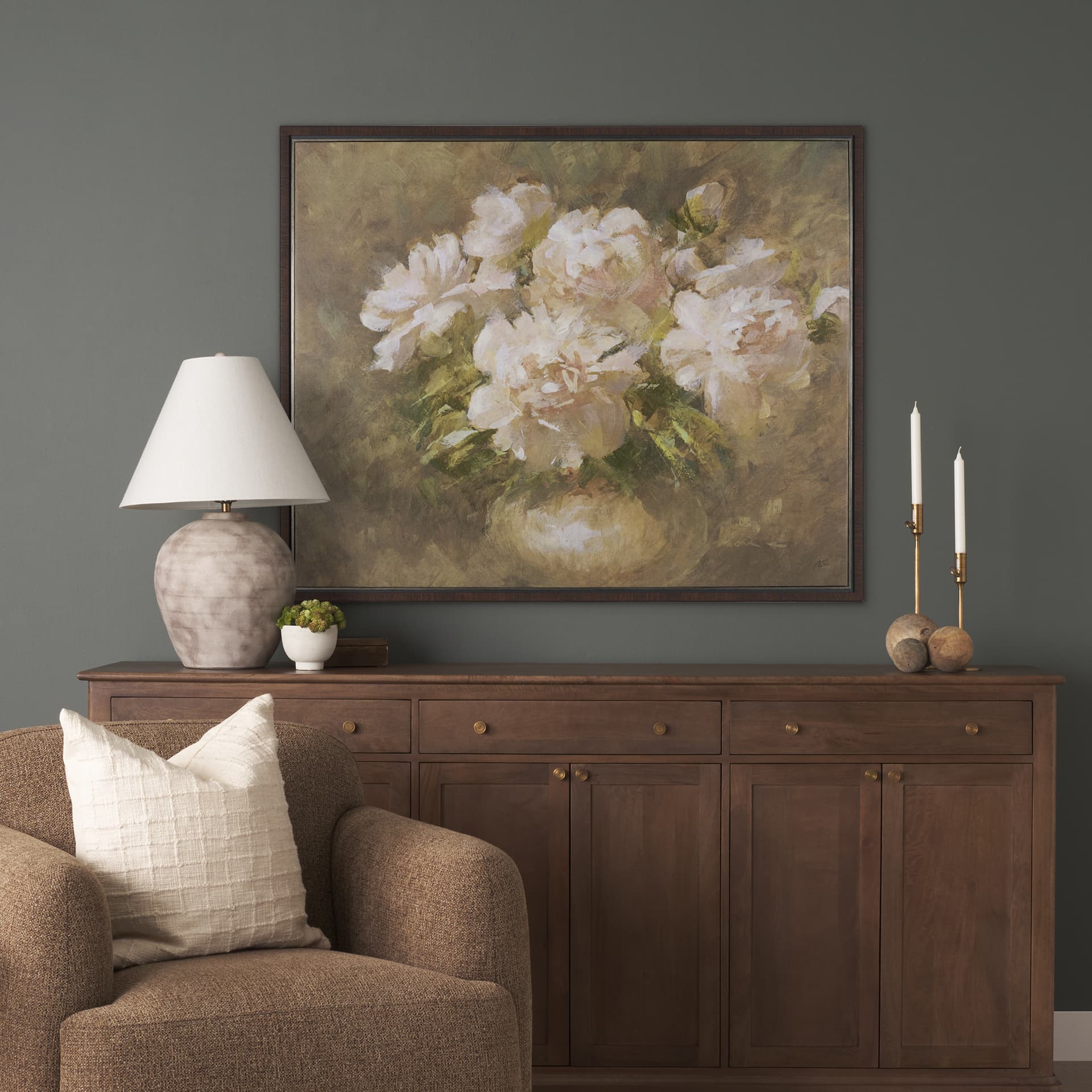 Full Bloom by Mercana Studio Hand-Embellished Textured Framed Canvas Artwork — in a styled room