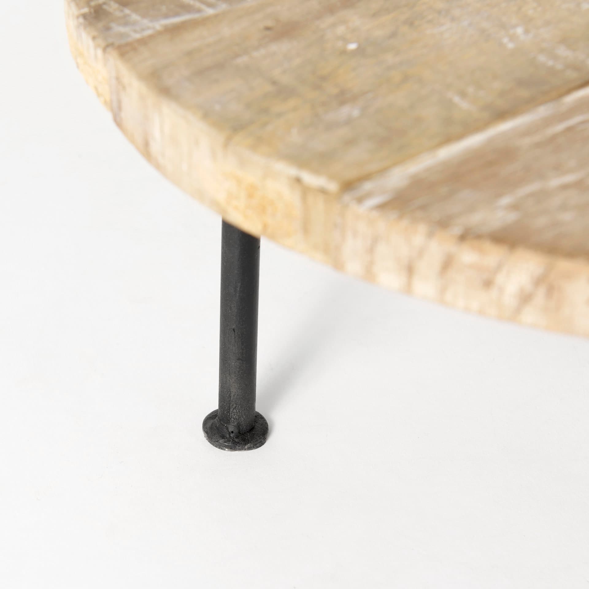Cedric 15L x 15W x 4.5H Round Light Brown Wood w/ Black Metal Legs Decorative Display Stand — product photograph