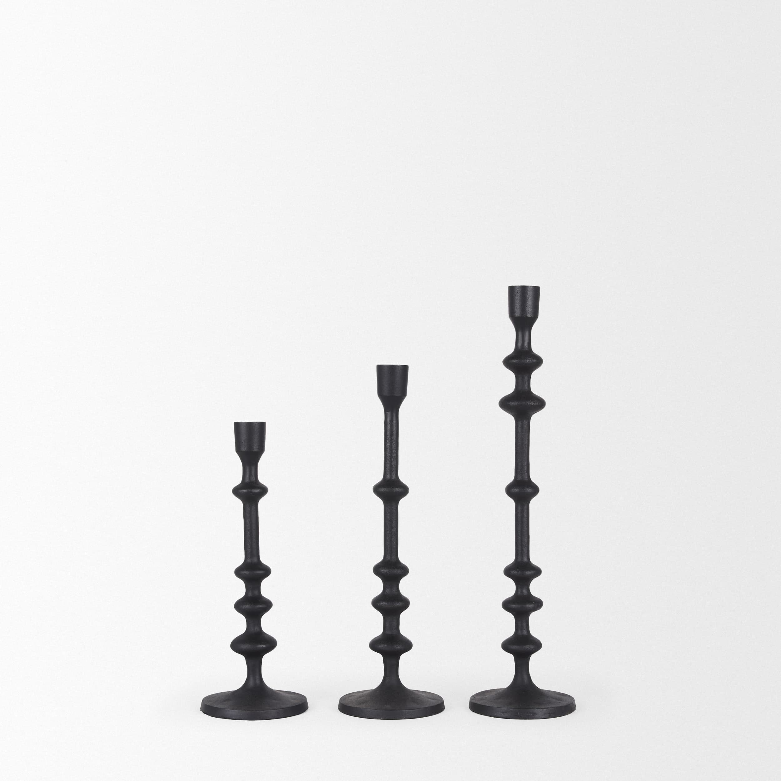 Paolo Matte Black Metal Candle Holder (Set of 3) — product photograph