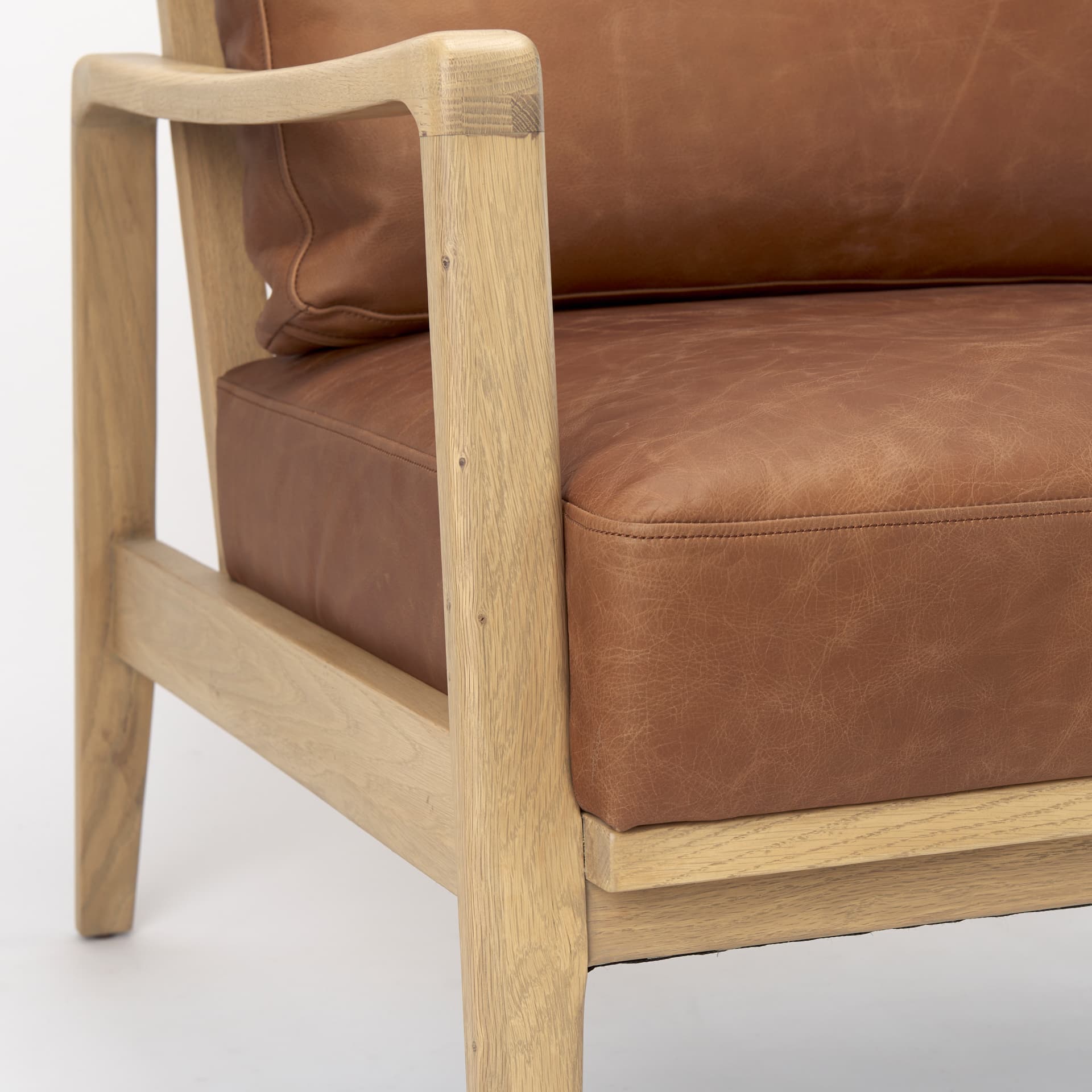 Raeleigh 28.0L x 34.1W x 34.4H Cognac Leather W/ Light Brown Wood Frame Accent Chair — product photograph