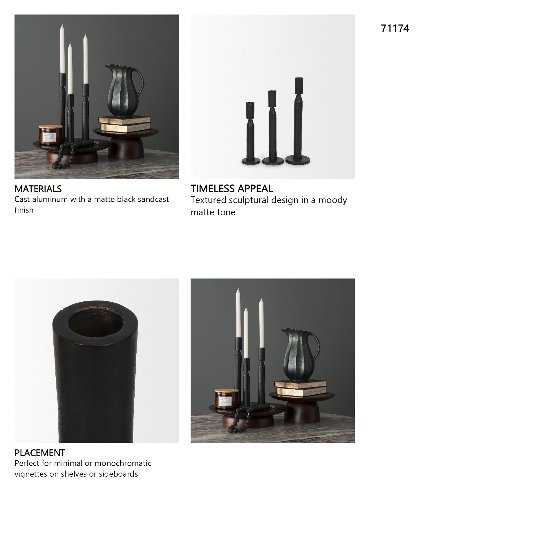 Declan Textured Matte Black Cast Metal Taper Candle Holder — in a styled room