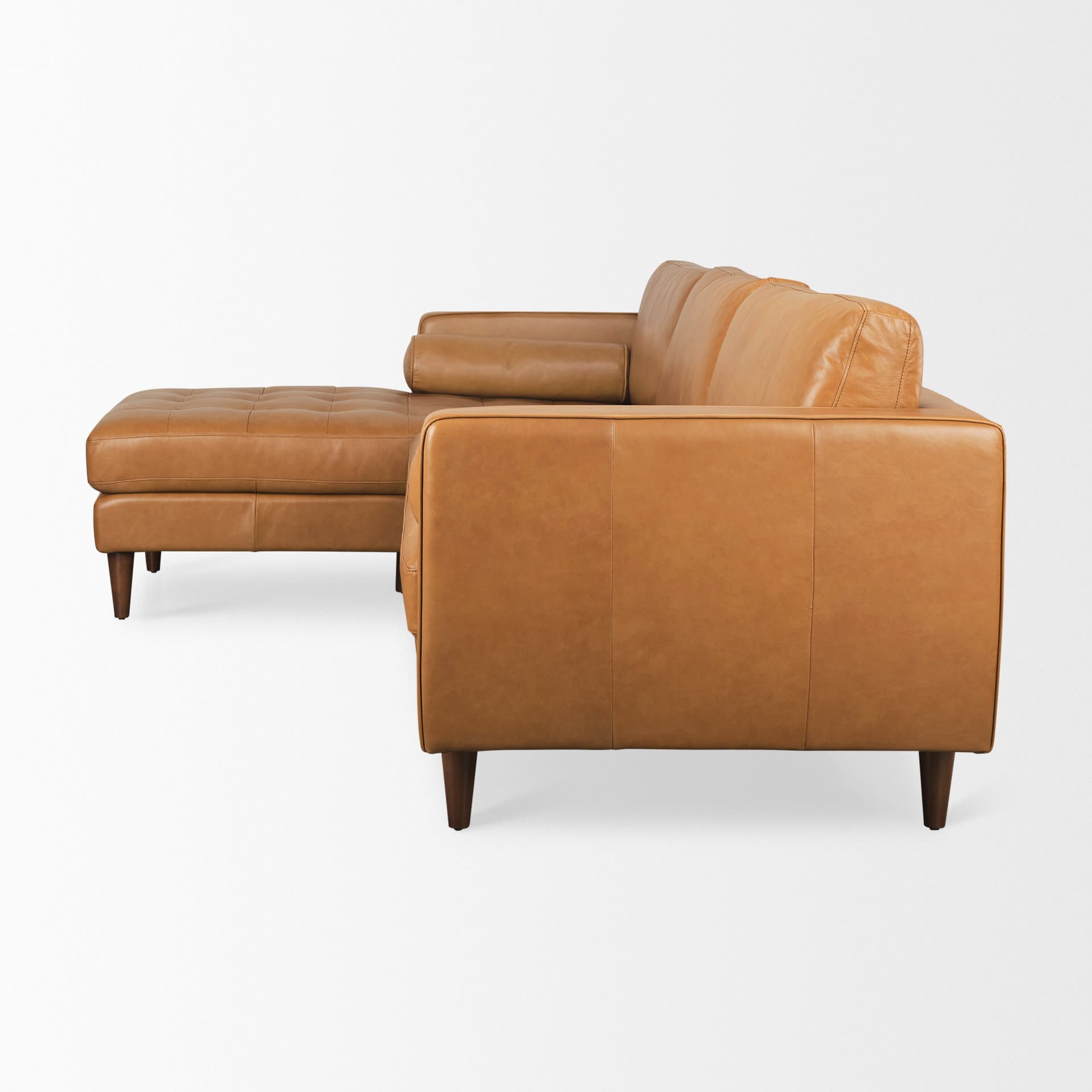 Svend 111.4L x 68.0W x 33.9H Tan Leather Left Chaise Sectional Sofa — product photograph