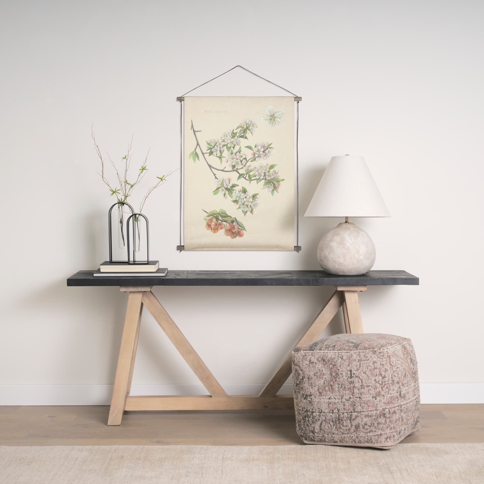Botanical Study-Malus Sylvestris by Mercana Studio a Hand Embelished Textured Framed Art Print — in a styled room