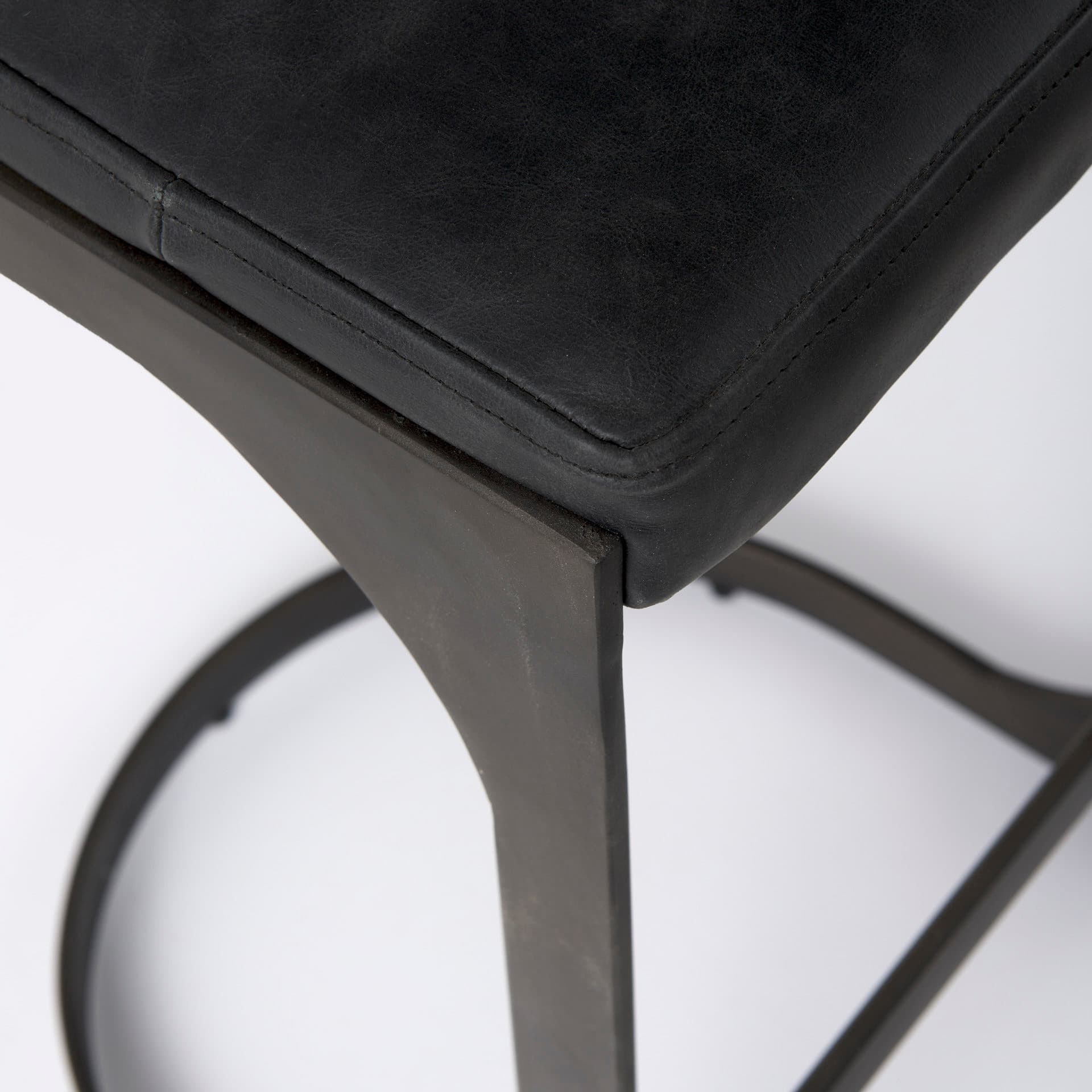Tyson Backless 31in Seat Bar Stool | Black Leather w/ Black Metal — product photograph